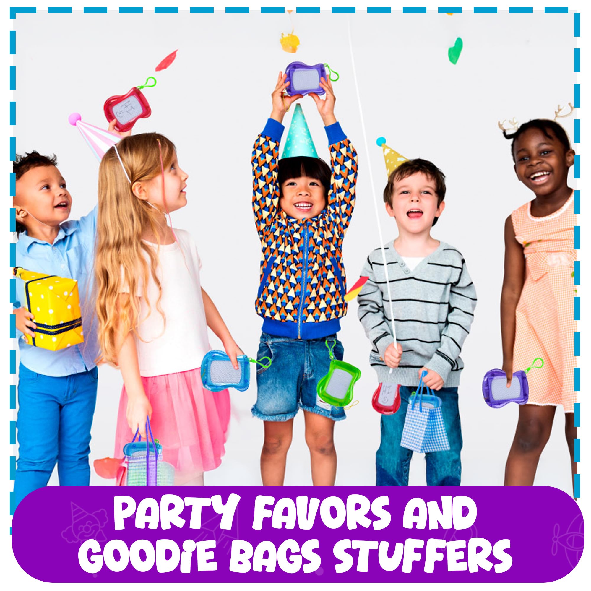 Bedwina Mini Magnetic Drawing Board for Kids - (Pack of 6) Backpack Keychain Clip Drawing Boards, Erasable Doodle Sketch Writing Pad Boys & Girls, Birthday Kids Party Favors