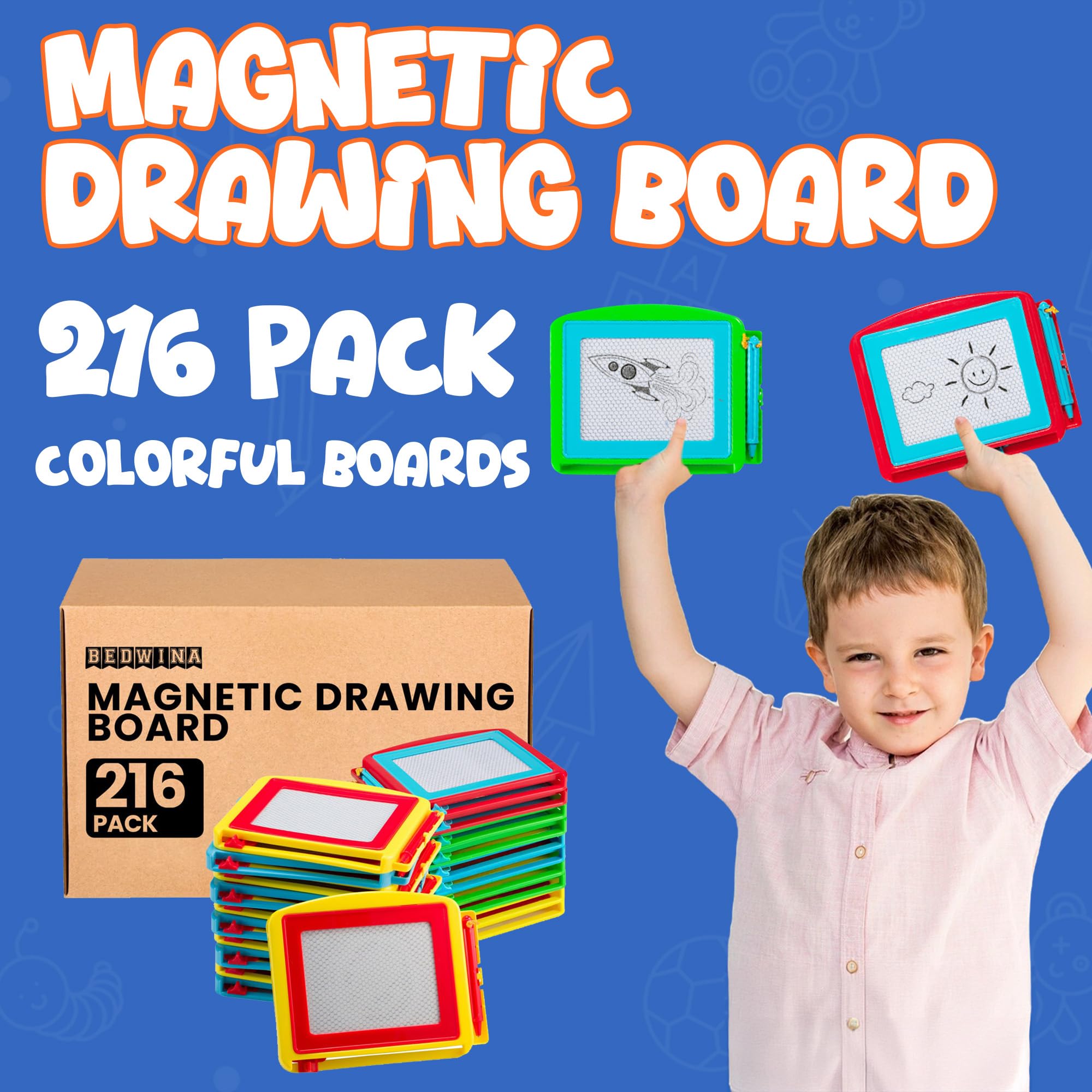 Bedwina Magnetic Drawing Board for Kids - (Pack of 216) Erasable Doodle Sketch Tablet and Travel Drawing Pad for Boys and Girls, Birthday Party Favors and Party Stocking Stuffers for Kids