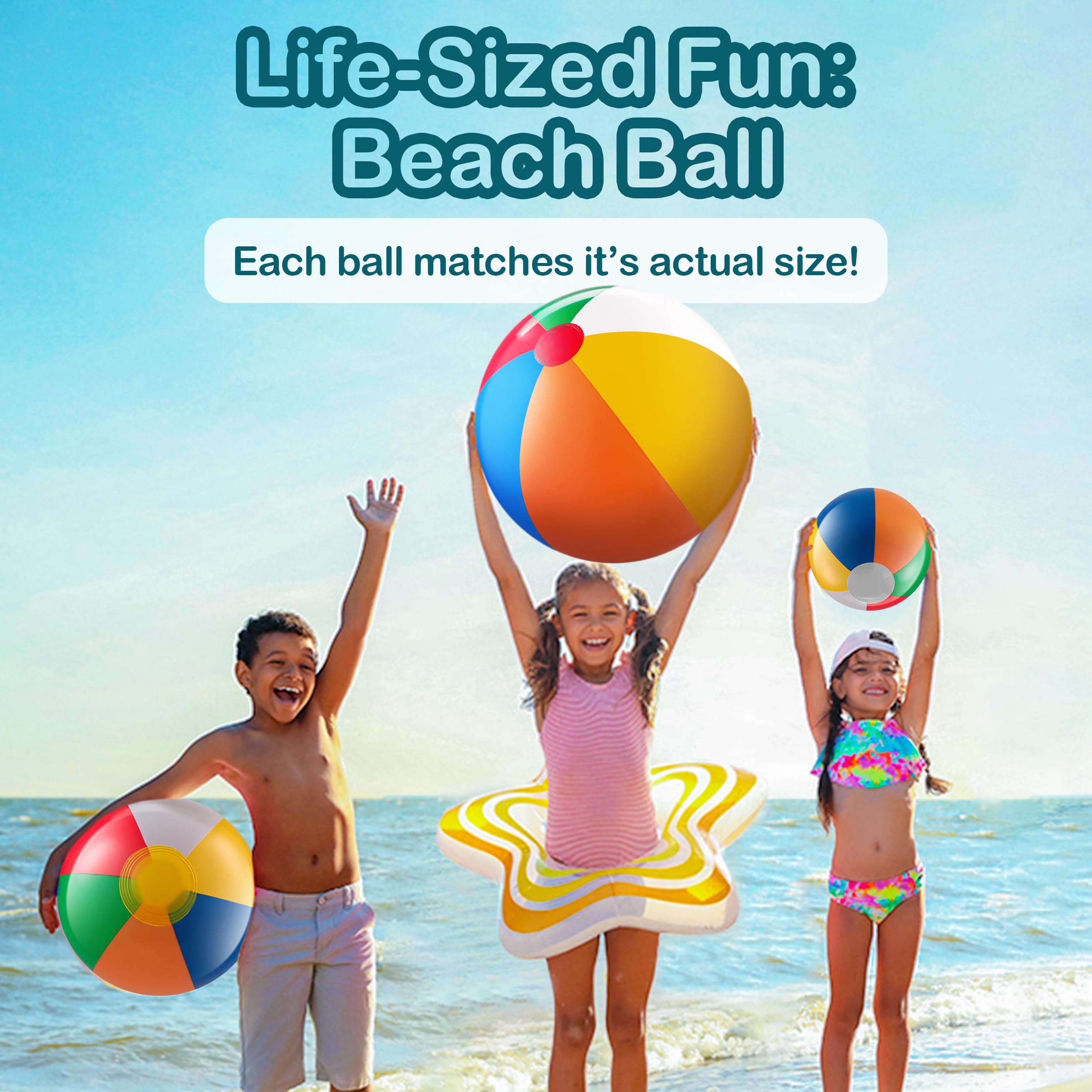 Bedwina 10 Pcs Rainbow Beach Balls Bulk Variety Pack - (5) 5-inch, (5) 12-inch Beach Balls - Inflatable Vinyl Pool Toys for Kids, Themed Party & Pool Party Decorations