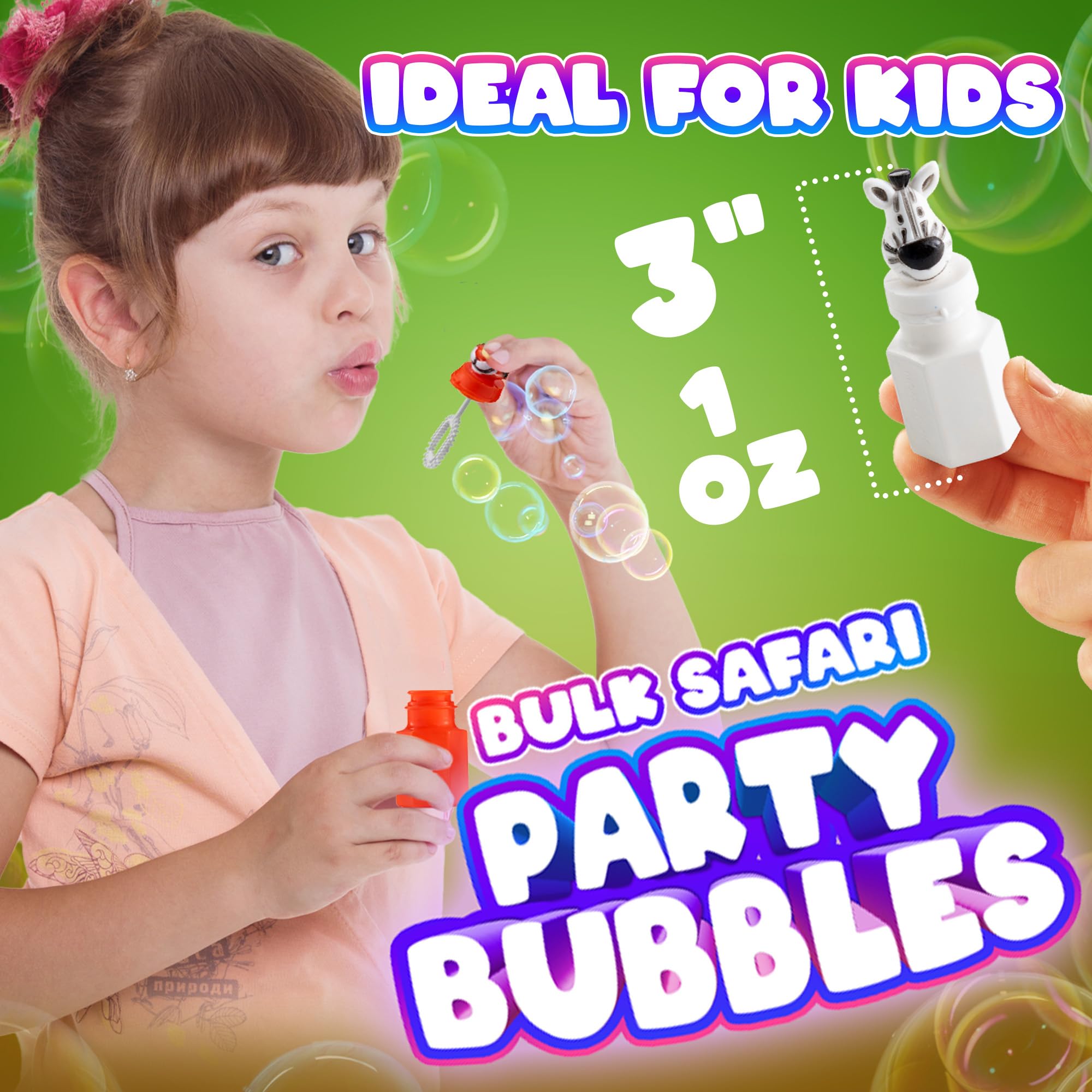 Bulk Safari Animal Bubbles for Kids - (Pack of 24) Mini Safari Bubble Bottles with Wands and Assorted Jungle Zoo Characters, Baby Showers, Themed Birthday Party Favors, Goody Bag Toys for Kids