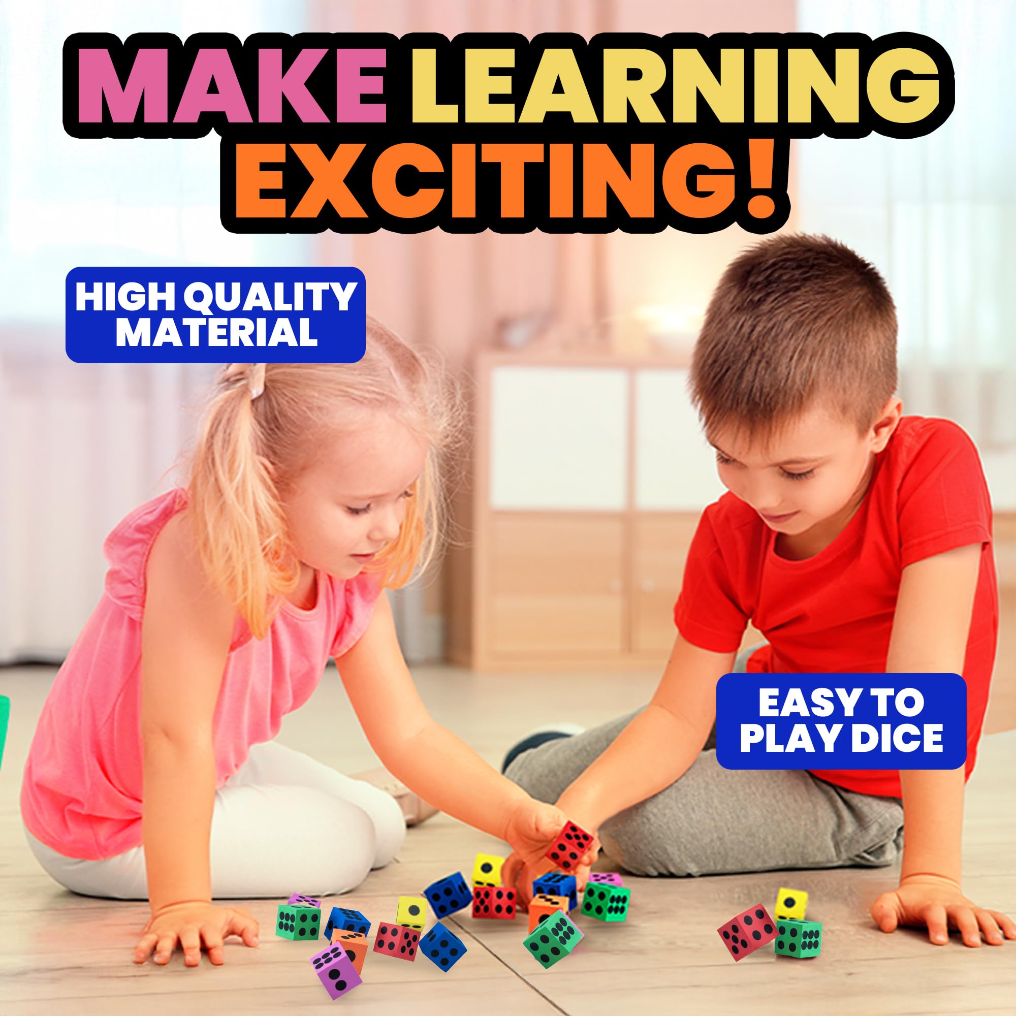 Foam Dice Set - Bulk Pack of 36, 1.5 Inch Large Assorted Colorful Foam Dice Cubes with Number Dots, Use for Kids, Classrooms, Math Games, Building Toys, Party Supplies by Bedwina