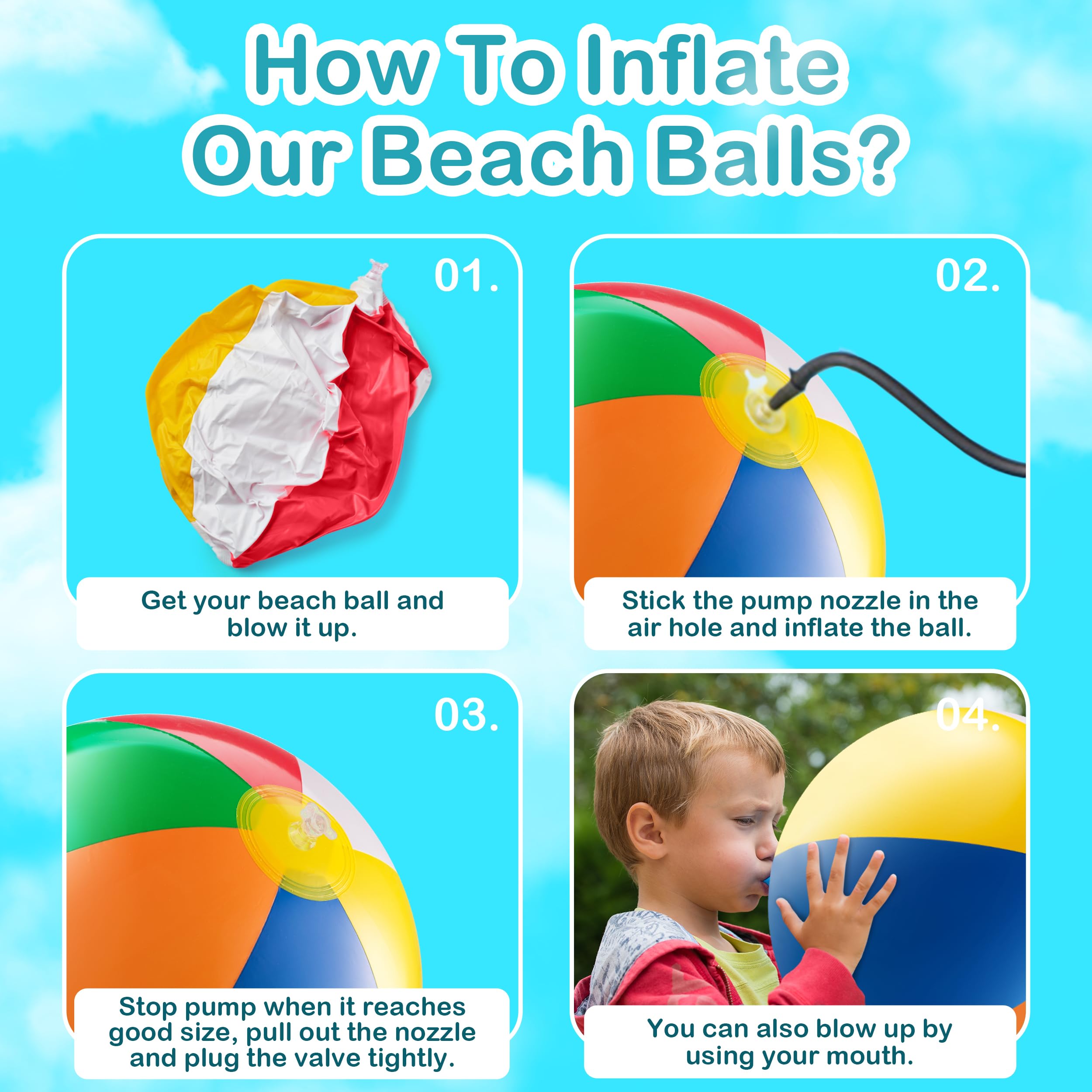 24-inch Giant Beach Ball - (Pack of 3) Big Inflatable Beach Balls for Pool Toys, Blow Up Large Inflatable Ball Toys for Kids Pool Parties, Themed Birthdays, Beach Events, Summer Party Decorations