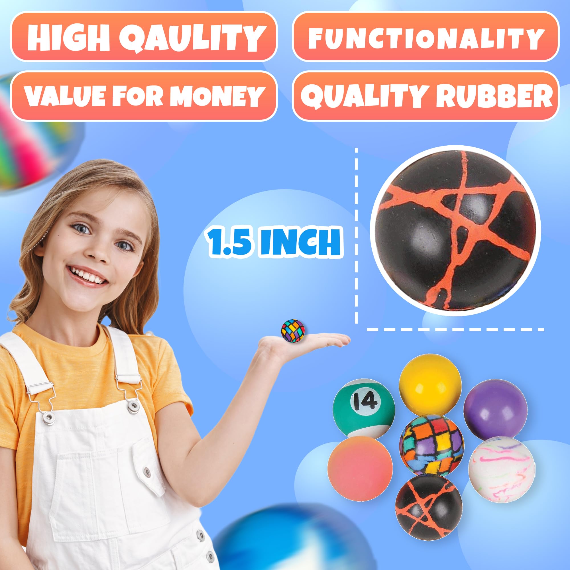 Bedwina Bouncy Balls Bulk Case - 1-Inch (27mm) High Bounce Rubber Balls, Assorted Colors Bouncing Balls for Kids Party Favors, Prizes, Treasure Boxes, Carnival Games & Vending Machines, 250-Count