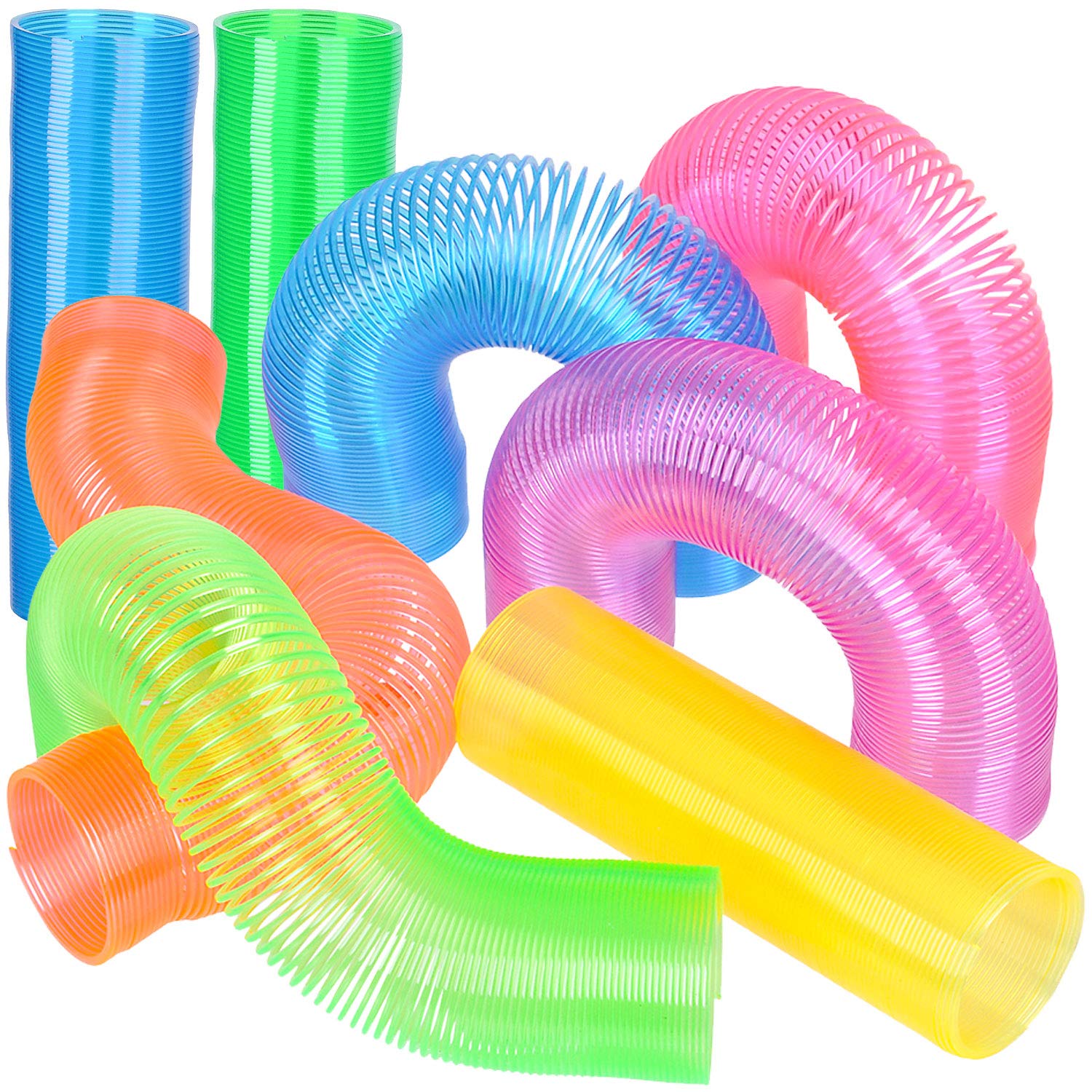 Extra Long Plastic Coil Springs - (Pack of 12) 1.4" Super Long Magic Coil Spring Toy - Stretches to 15-Feet - Bulk Toys for Kids, Birthday Party Favors, Game Prizes, Fidget Toy for Boys and Girls