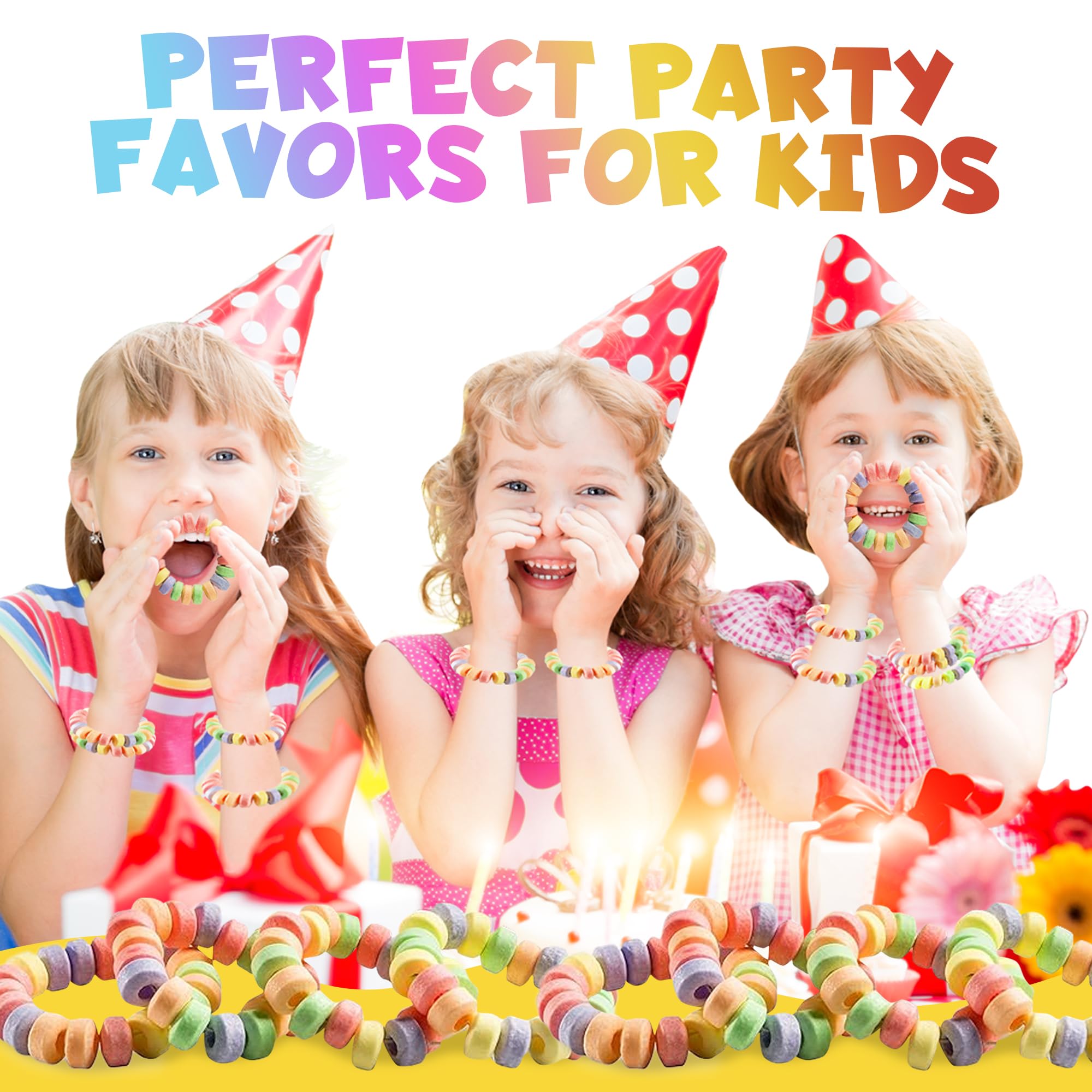 36-Pack Candy Bracelets for Kids 2.5 Inch - Individually Wrapped Bulk Novelty Candy - Stretchable Edible Fruit Flavor Rainbow Bracelets for Birthday Party Favors, Valentine's Day Treats & Goodie Bags
