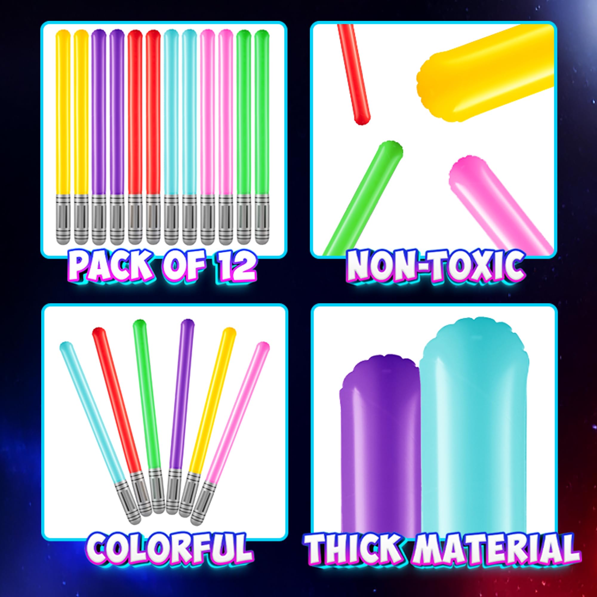 Bedwina Inflatable Light Sabers for Kids - (Pack of 12) 35-inch Neon Color Blow-Up Toy Saber Swords, Party Favors, Goodie Bags, Star Galaxy Theme Birthdays & Prize Toys