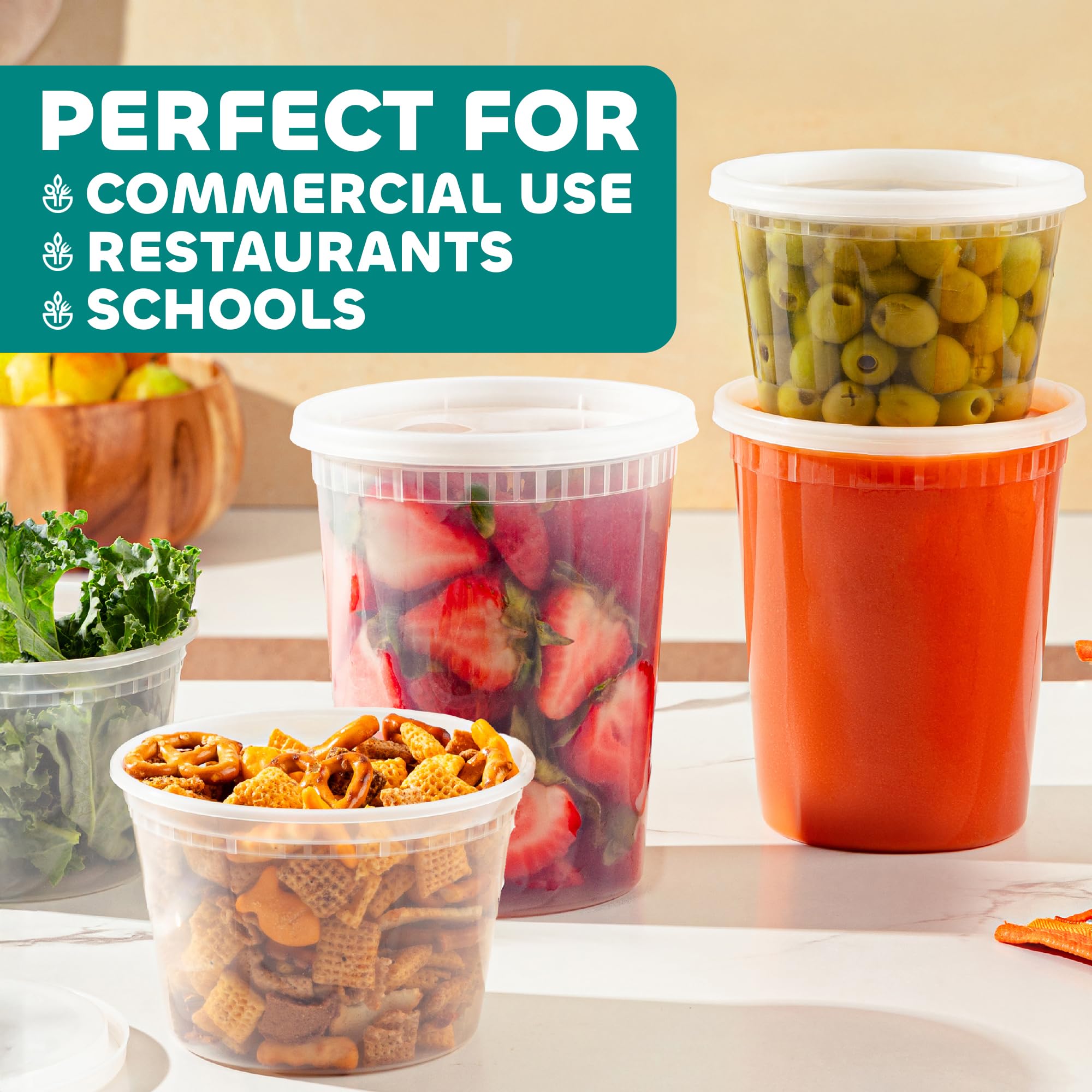 JoyServe Deli Food Containers with Lids - 32 Oz Quart Size & 24-16 Oz Pint Size Airtight Food Storage Takeout Meal Prep Containers with 54 Lids, BPA-Free, Dishwasher, Microwave Safe