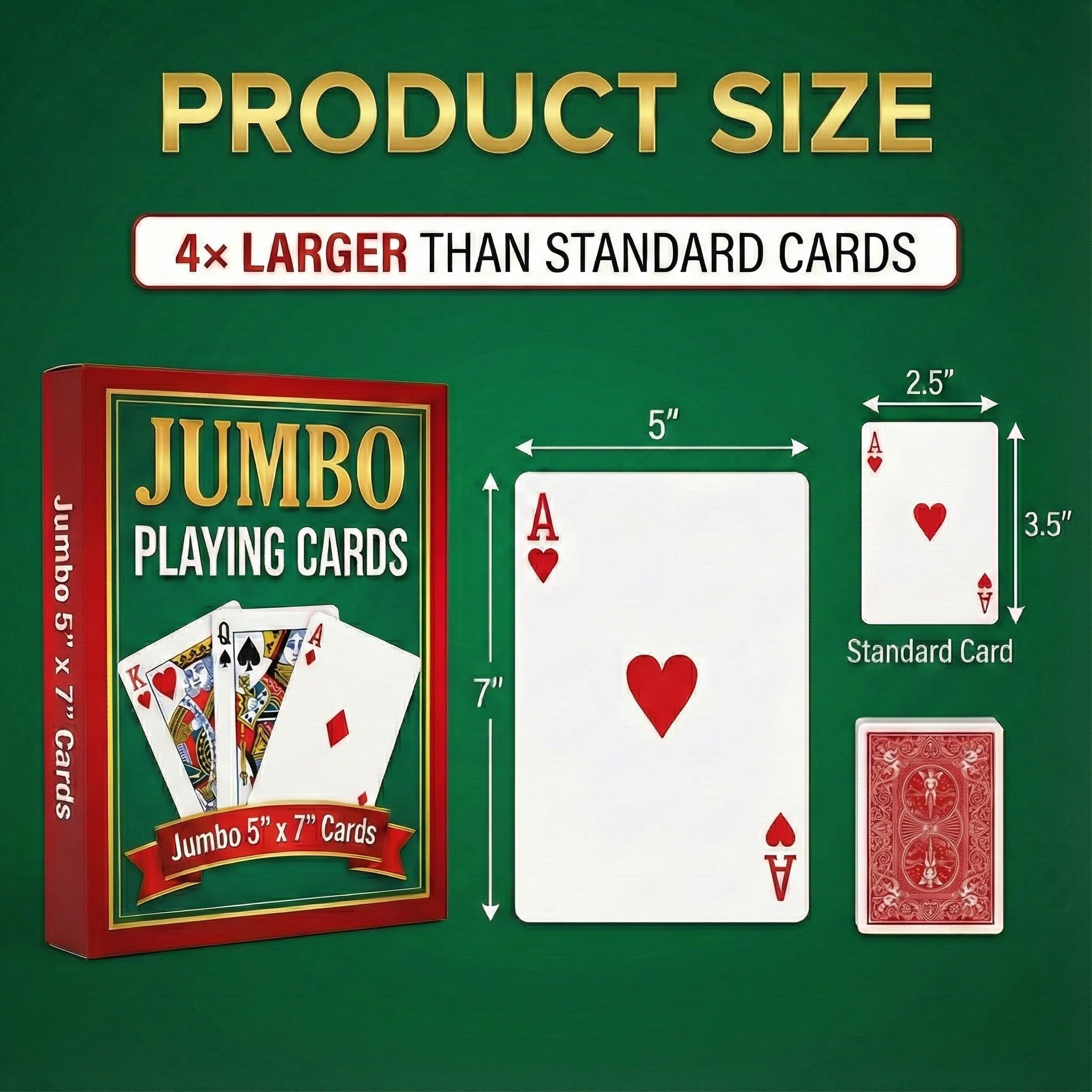Bedwina Giant Jumbo Playing Cards, Large Print Playing Cards for Seniors, Kids, Adults - Funny Deck of Professional Poker Giant Card Games, Casino Theme Party Decorations - 5X7 Inch, 3 PK