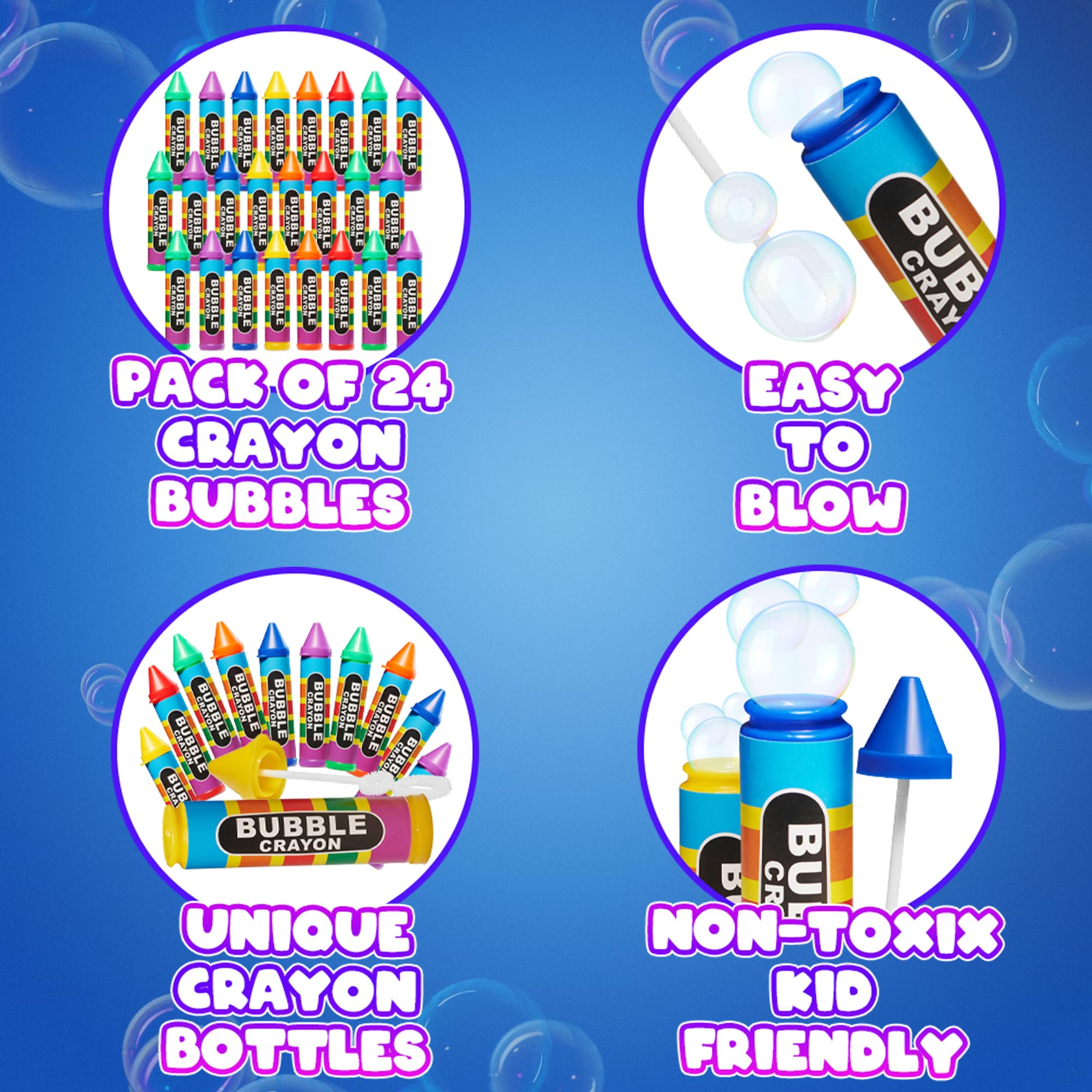 Mini Crayon Bubbles for Kids - (Pack of 24) Bulk 1 Fl Oz Bottles w/Wands - Crayon Shape Bubbles in Bright Colors - Non-Toxic Party Favor Toys, Goodie Bags for Spring & Summer