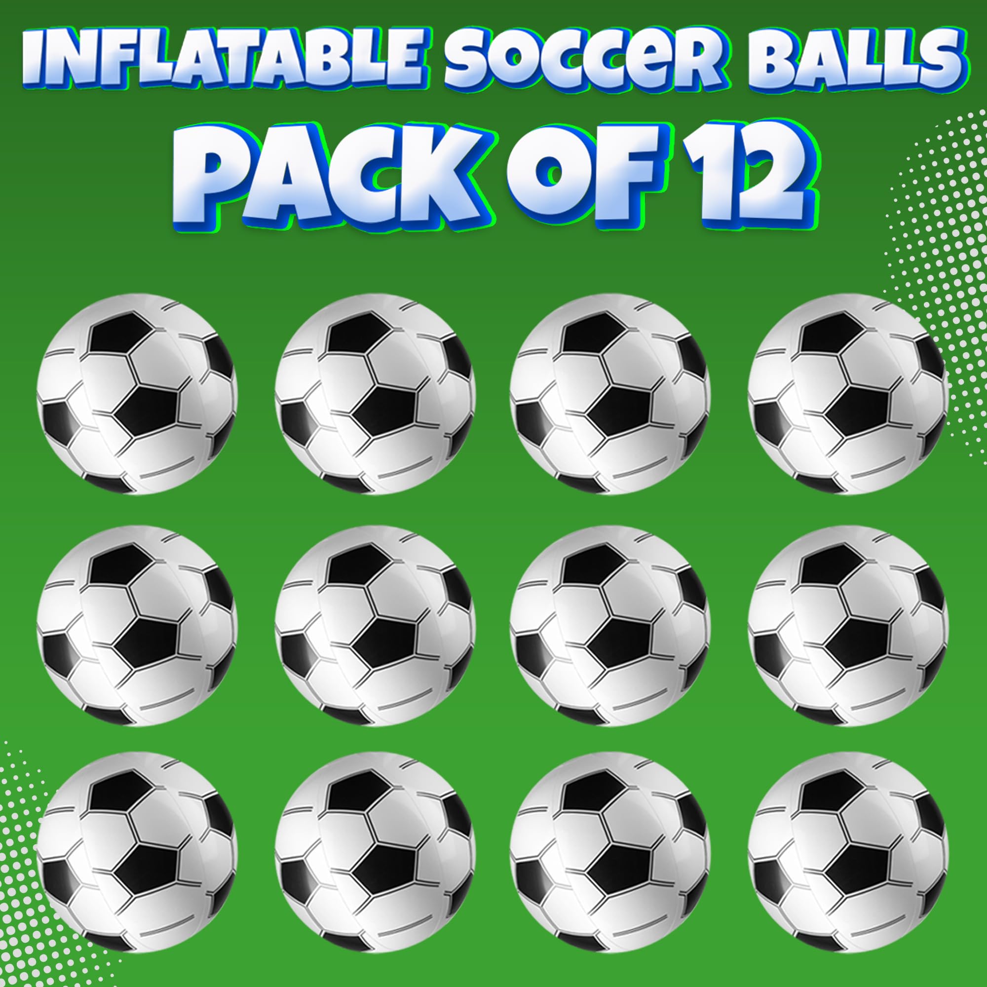 Bedwina Inflatable Soccer Balls (Pack of 12) 16-inch, Beach Balls Bulk for Beach Toys & Soccer Birthday Party Decorations & Party Favors for Kids, Goodie Bags Stuffers