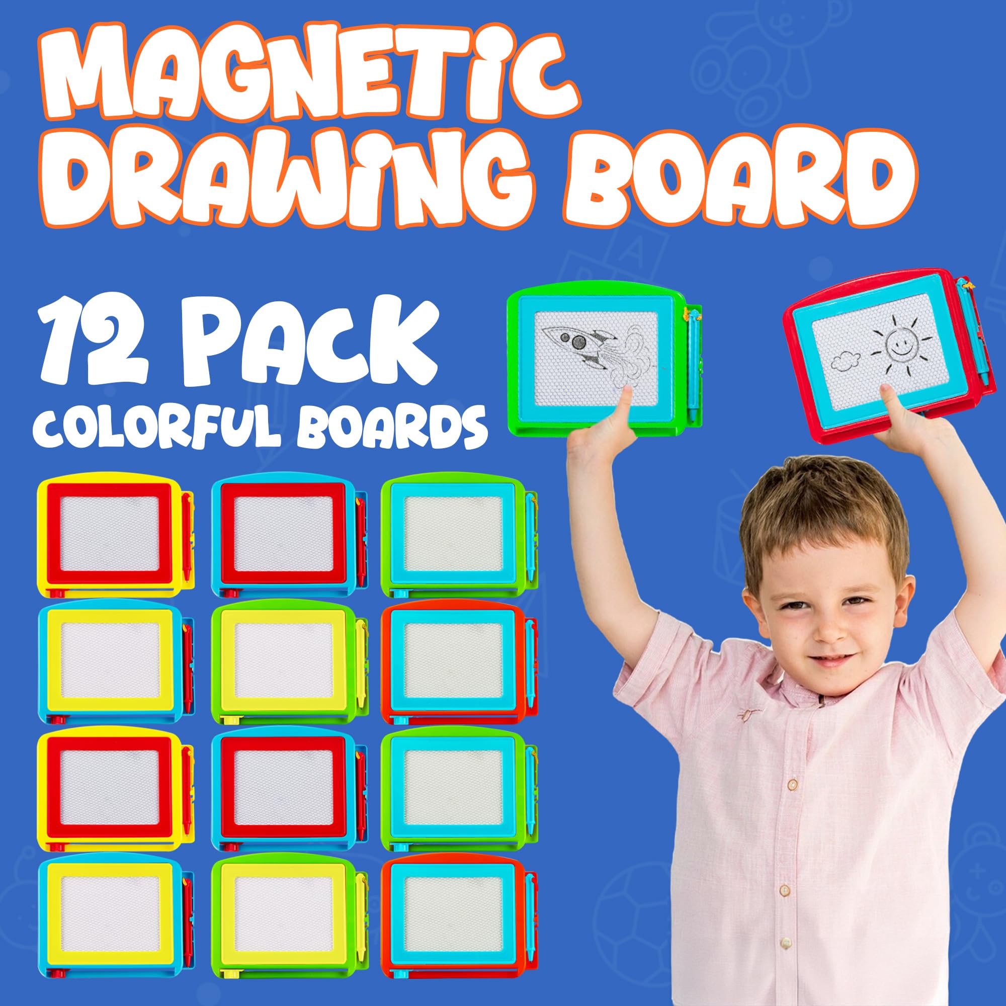 Bedwina Magnetic Drawing Board for Kids - (Pack of 12) Erasable Doodle Sketch Tablet and Travel Drawing Pad for Boys and Girls, Birthday Party Favors and Party Stocking Stuffers for Kids