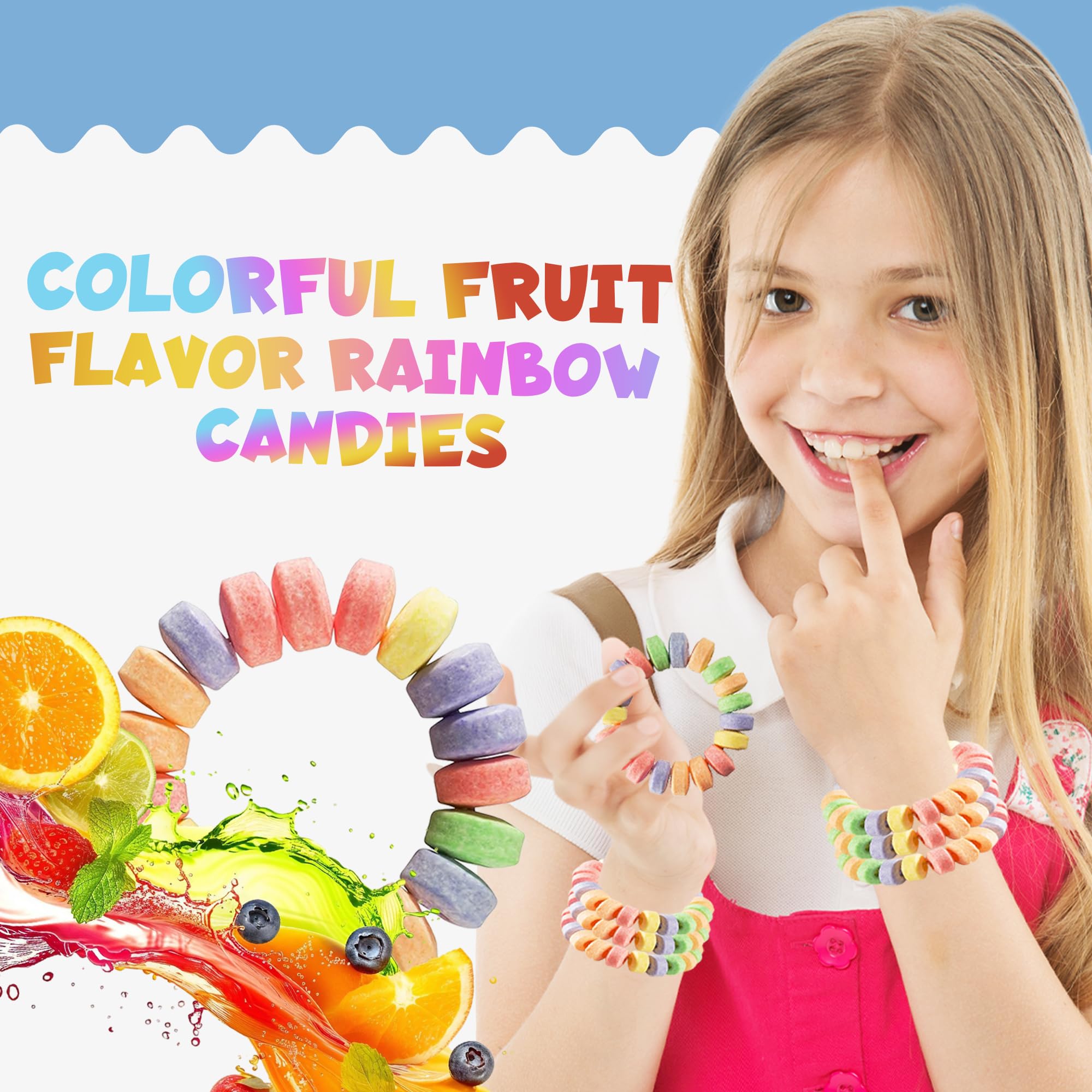 36-Pack Candy Bracelets for Kids 2.5 Inch - Individually Wrapped Bulk Novelty Candy - Stretchable Edible Fruit Flavor Rainbow Bracelets for Birthday Party Favors, Valentine's Day Treats & Goodie Bags