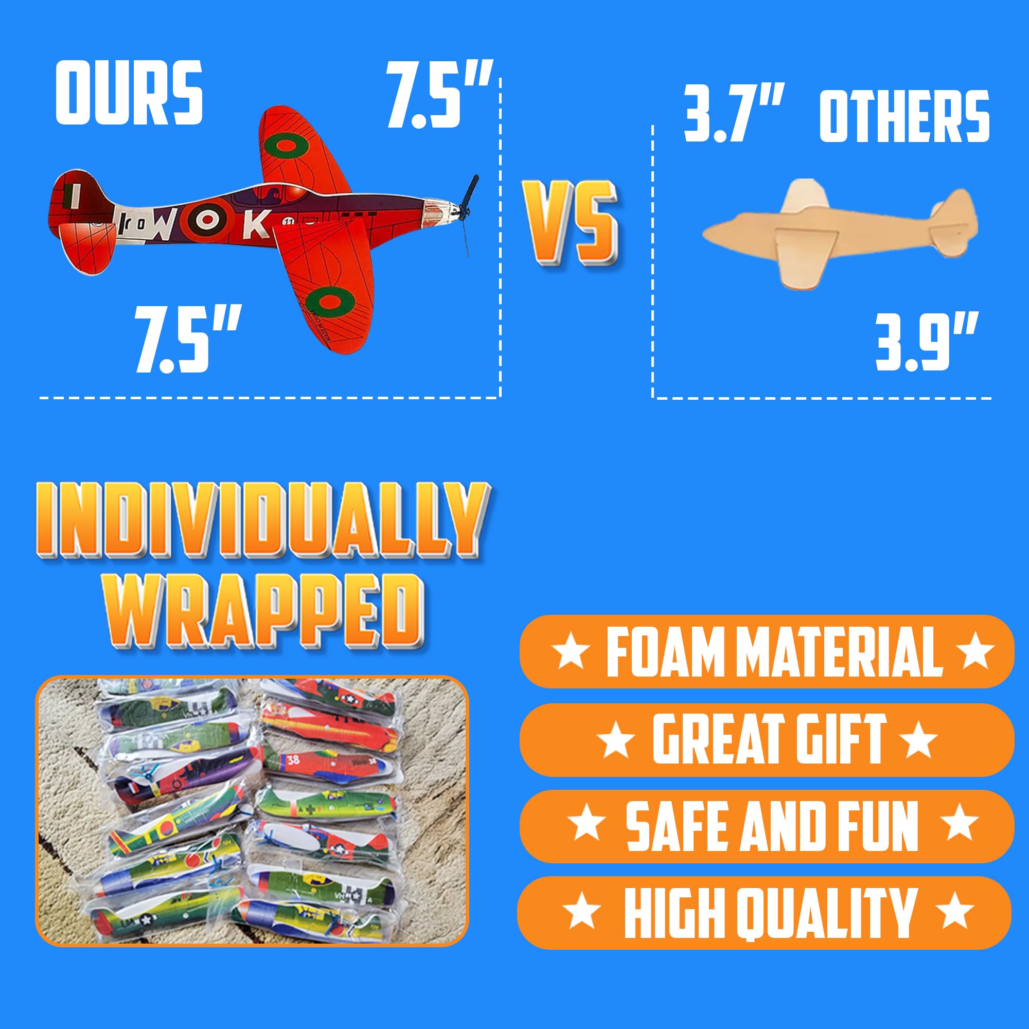 Bedwina Glider Planes Bulk 12-Pack 8-Inch Bomber Airplane Gliders for Kids, Foam Paper Airplane Kit For Birthday, Goodie Bag Stuffers Party Favors For Kids Great Paper Airplanes For Outdoor Flying Toy