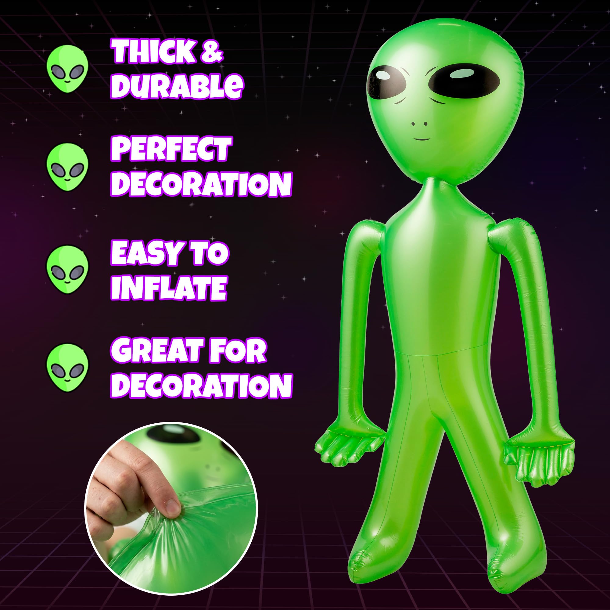 60 Inch (5 Feet) Giant Alien Inflatable - Pack of 2 - Jumbo Green Alien, for Game Prize, Alien Halloween Decorations Theme Party Favors Photo Prep & Decorations