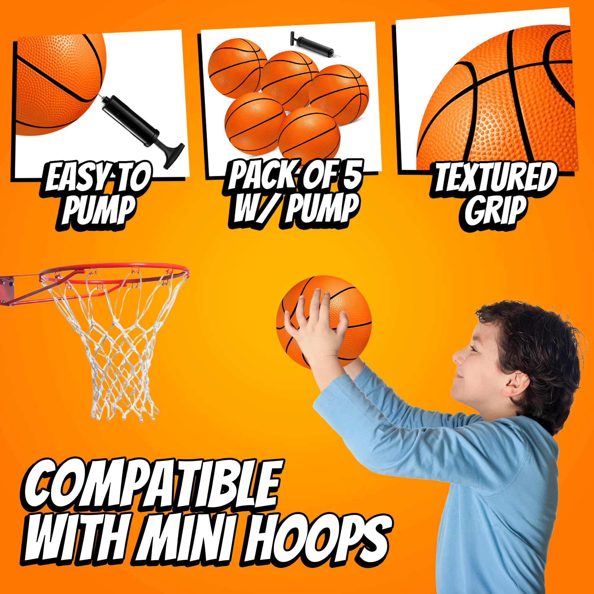 Mini Basketball - 6 Inch (Pack of 5) - Mini Hoop Basketball Set, PVC Outdoor & Indoor, Balls for Small Hoops & Pool Parties - Boys & Girls Birthday Party Favors, Game Prizes and Goodie Bags for Kids