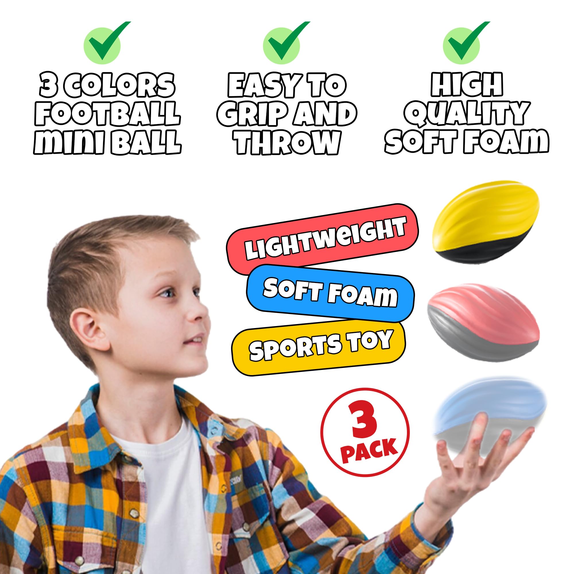 Bedwina 5" Mini Foam Football - Small Toy Footballs for Indoor and Outdoor Play, Spiral Foam Sports Birthday Football Party Favors for Kids