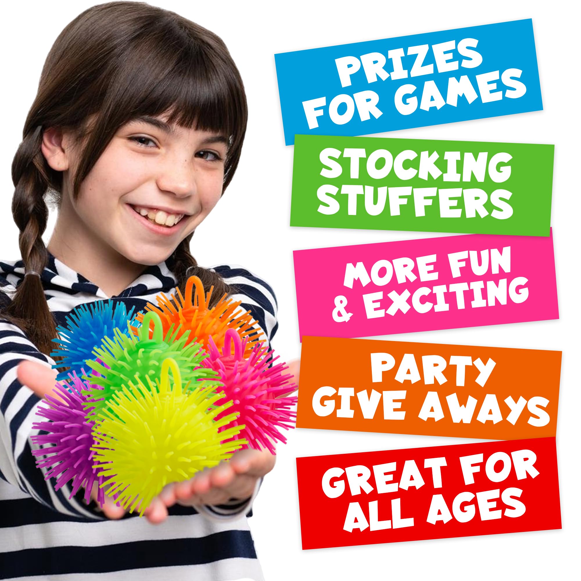 Puffer Balls - Stress Balls Bulk, Neon, Stress Relief Toy for Kids for Goodie Bags and Party Favors in Bulk