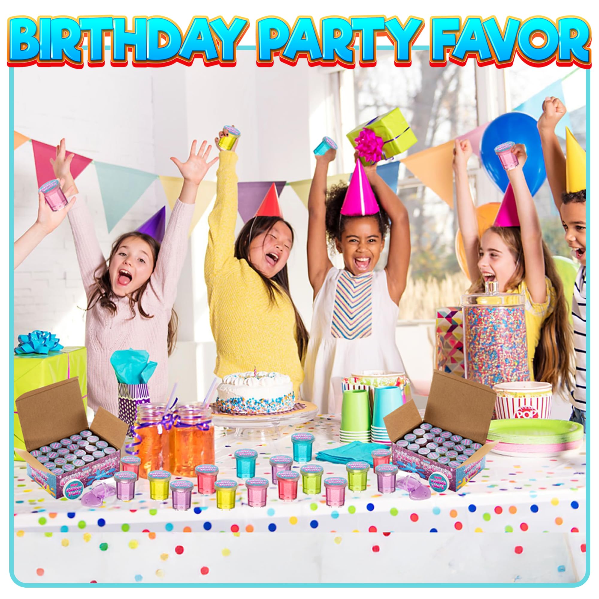 Mini Glitter Putty - (Bulk Pack of 48) Mini Slime for Kids Party Favors in Assorted Neon Rainbow Colors for Birthday Party Favor, Fidget Toys, and Prizes