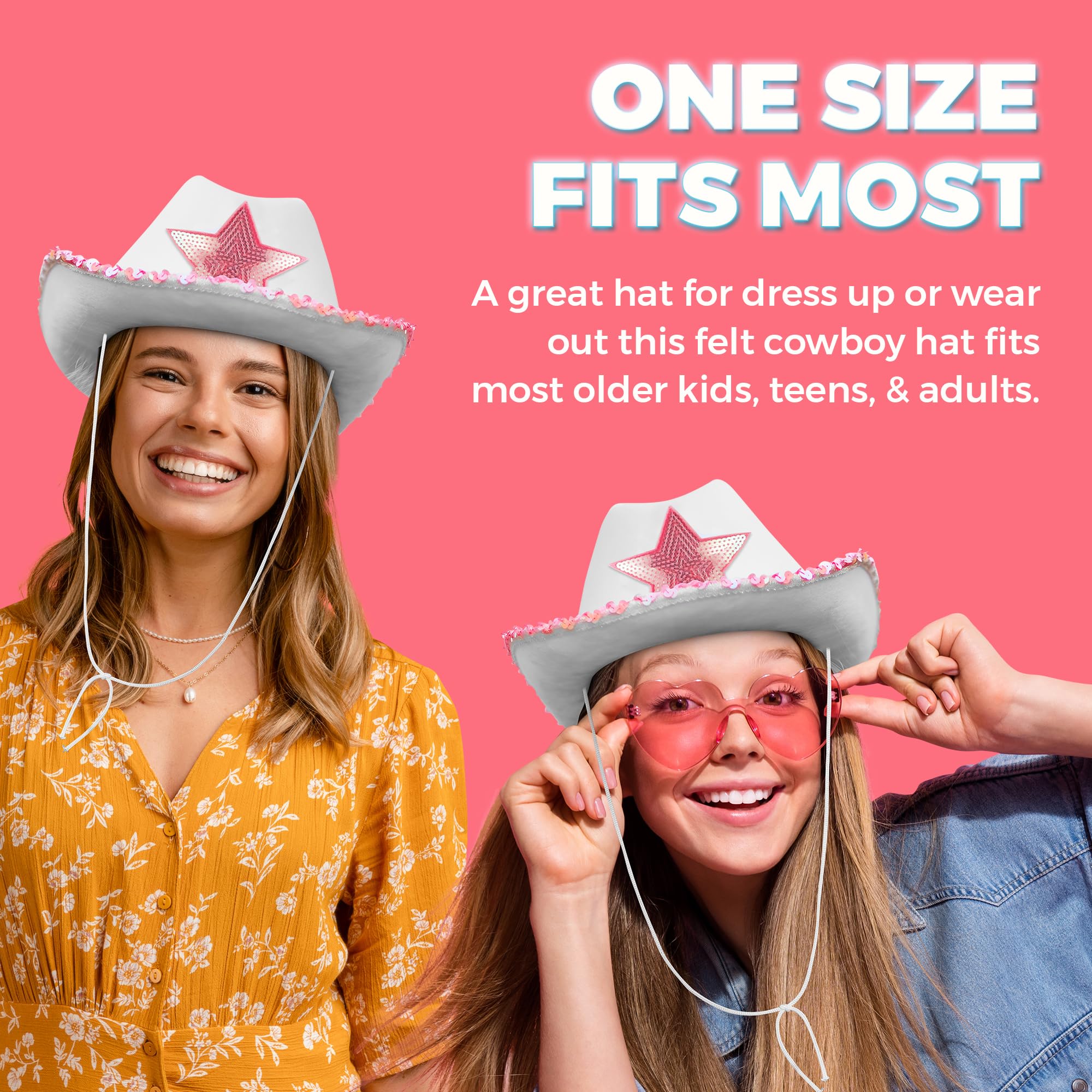 Bedwina Cowgirl Hat - Felt Cowboy Hat Adult Size Fits Most Women & Adults, for Bachelorette, Play Costume, Party, Dress-Up