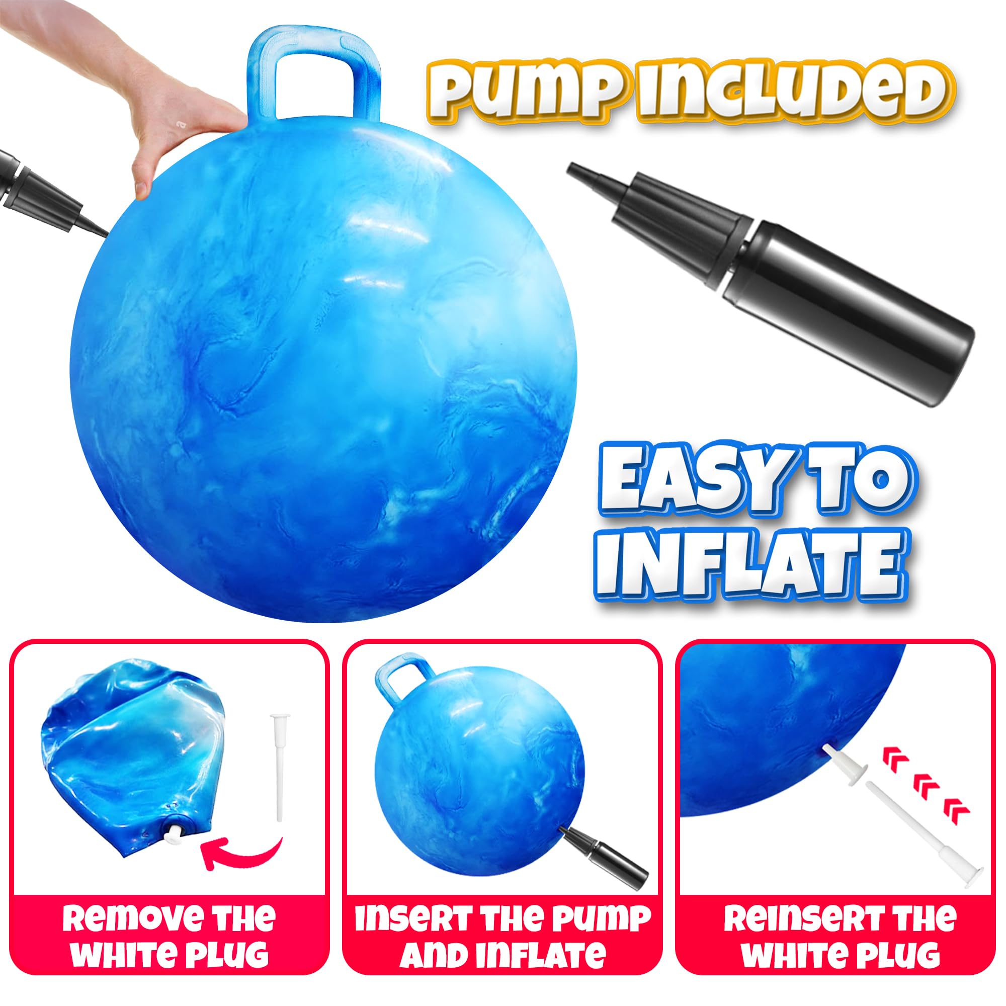 Hopper Ball With Handle For Kids 20-inch (50cm) Bouncy Balls For Kids, Blue jumping ball for kids Kangaroo Hippity Hop Balls, Sit And Spin Bouncing Ball With Handle Bounce Ball For Kids With Hand Pump