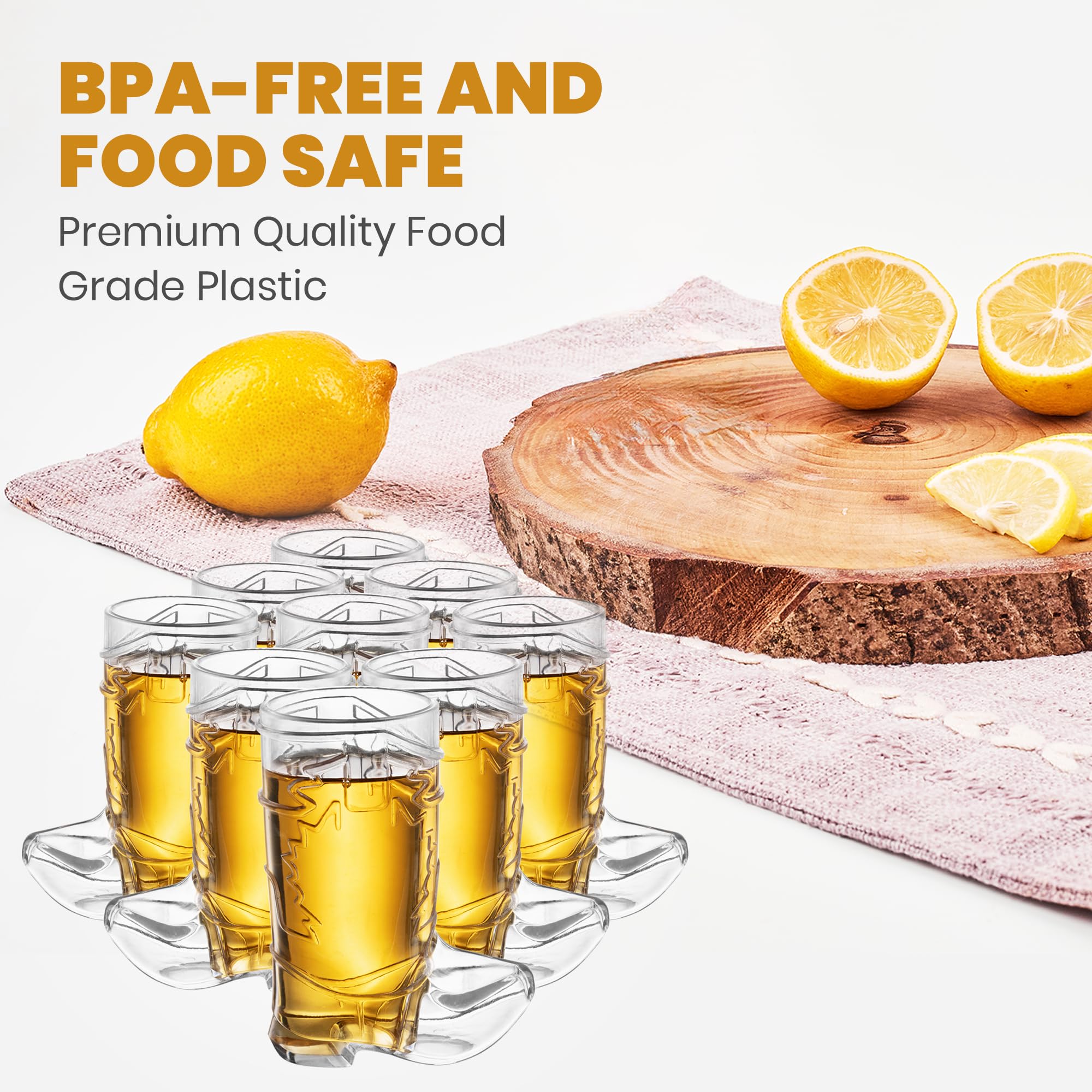 JoyServe Cowboy Boot Shot Glasses - Mini Reusable and Disposable Clear Plastic Shot Glass Cups for Themed Birthday Parties Decorations and Cowboy Bachelorette Party Favors, Holds 1-Oz