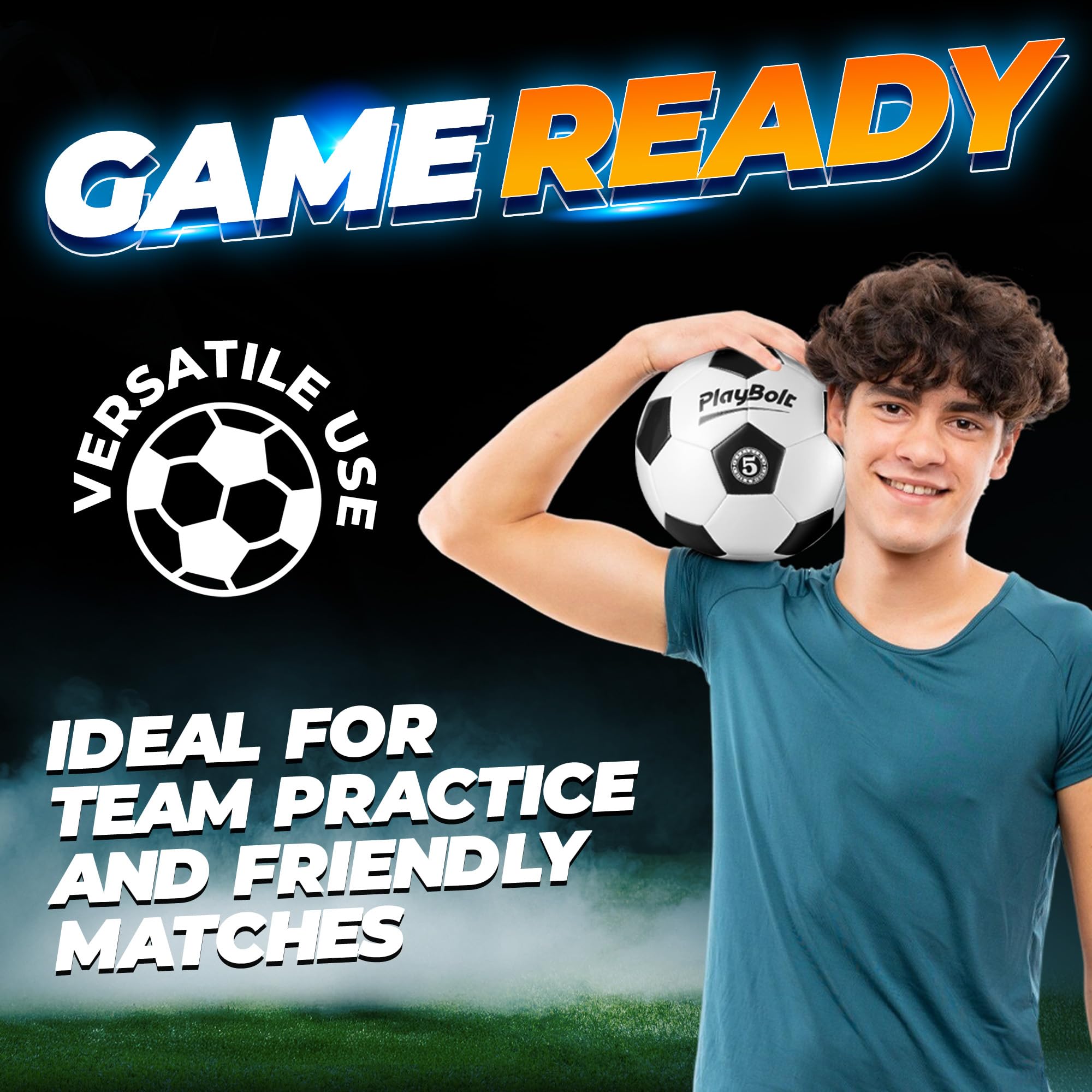 PlayBolt Soccer Ball Size 5 - Official Size Soccer Balls with Pump in Classic Black and White for Kids Youth & Adult Sports, Indoor & Outdoor (Pack of 4)