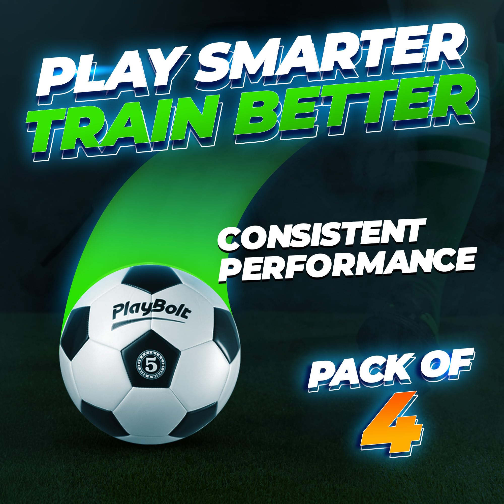 PlayBolt Soccer Ball Size 5 - Official Size Soccer Balls with Pump in Classic Black and White for Kids Youth & Adult Sports, Indoor & Outdoor (Pack of 4)