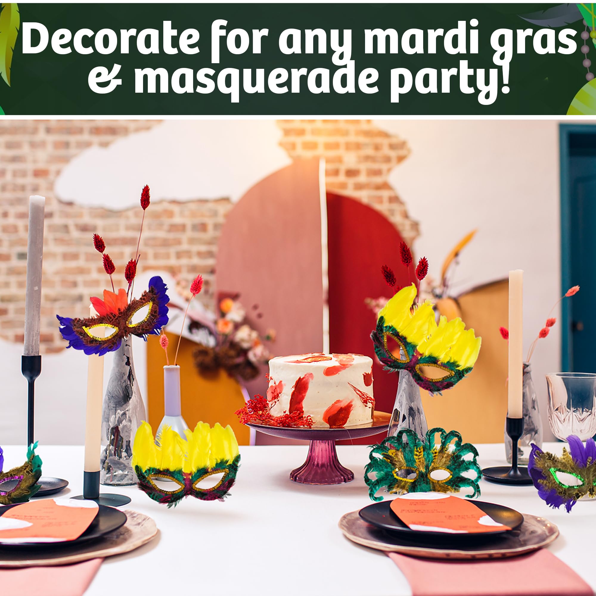 Bedwina Mardi Gras Masks - (Pack of 300) Bulk Carnival Masquerade Mask Costume Party Supplies, Feather Mardi Gras Decorations for Women, Men and Kids
