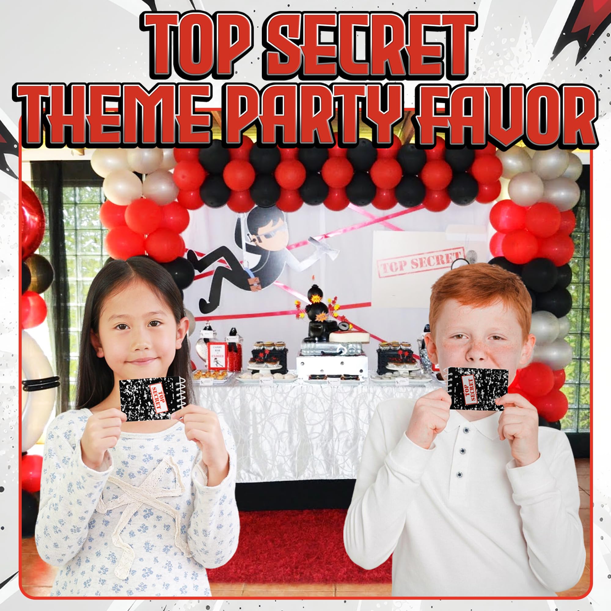 Bedwina Top Secret Mini Notebooks for Kids Party Favors - (Pack of 24) Spiral Small Notebook Pads for Murder Mystery Party Decor, Secret Agent Spy or Crime Detective Themed Parties, Goody Bag Notepads