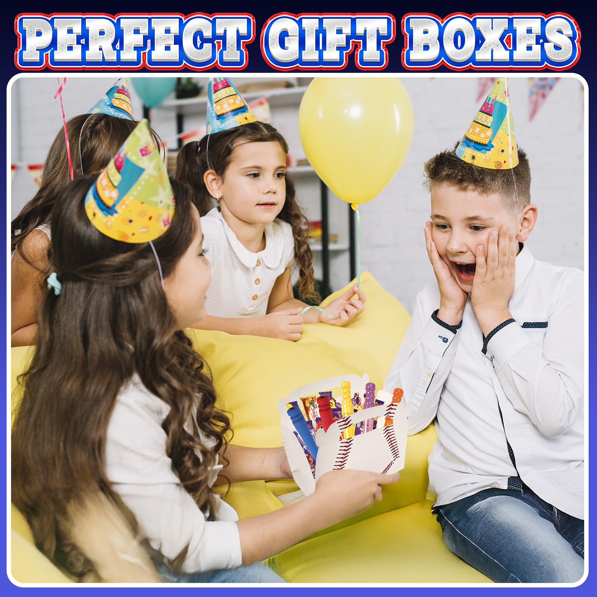Baseball Treat Boxes for Party Favors and Snacks - (Pack of 12) Bulk Team Snack Treat Boxes for Baseball Goodie Bags Favors and Themed Birthday Party Gift Supplies for Kids