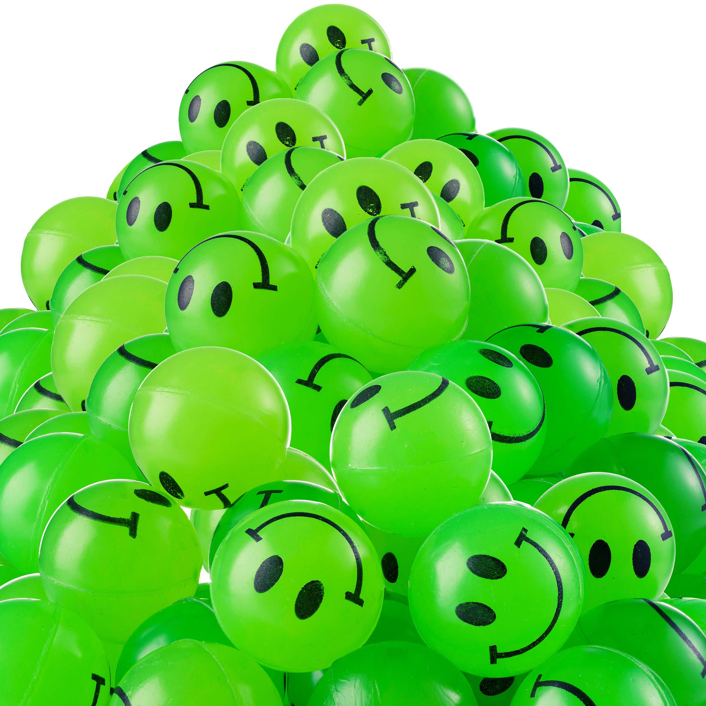 Bulk Bouncy Balls Glow in The Dark - (1inch / 27mm) Diameter, High Bouncing, Small Rubber Smile Face Bouncing Balls for Kids, Vending Machines, Game Prize Toys, Party Favor, Gift Bag Filler
