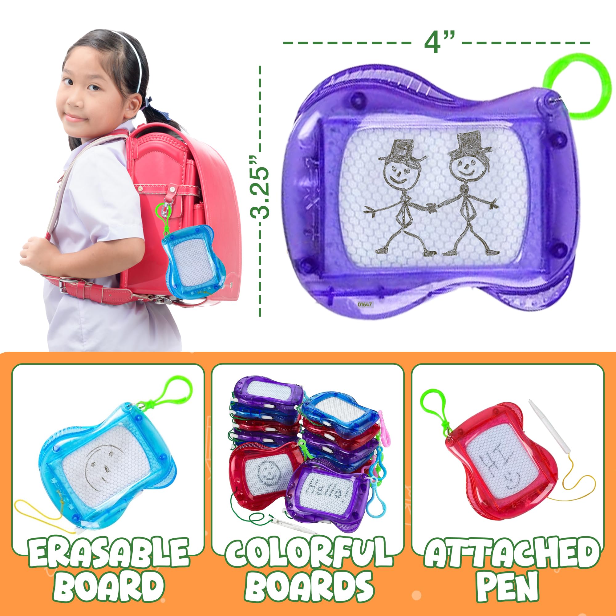 Pack of 24 Mini Magnetic Drawing Board for Kids - Backpack Keychain Clip Drawing Boards, Erasable Doodle Sketch Writing Pad, Birthday Kids Party Favors & Goodie Bags Stuffers