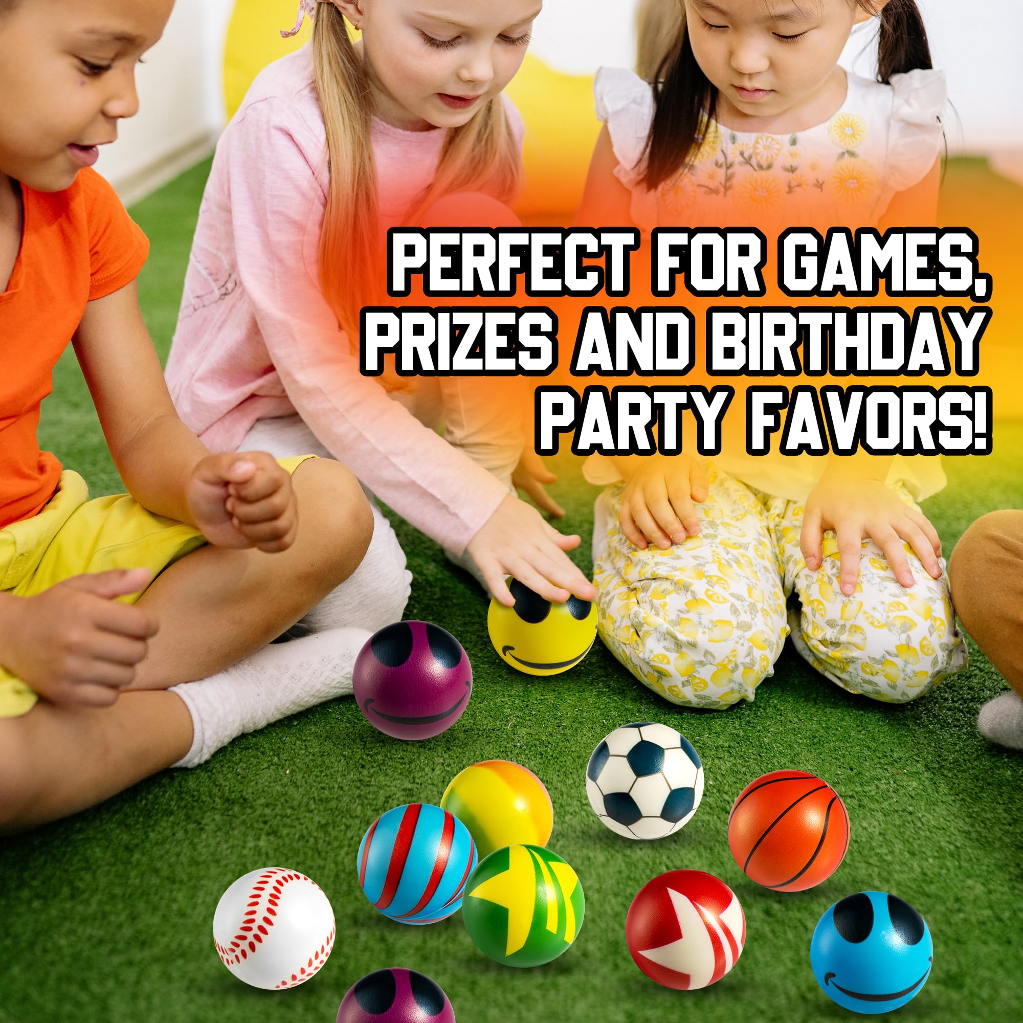 50 Mini Stress Balls for Kids and Adults - Bulk 2 Inch Assorted Soft Stress Relief Balls, Sensory Fidget Toys, Party Favors, Birthday Gifts, Goodie Bags and Stocking Stuffers for Kids