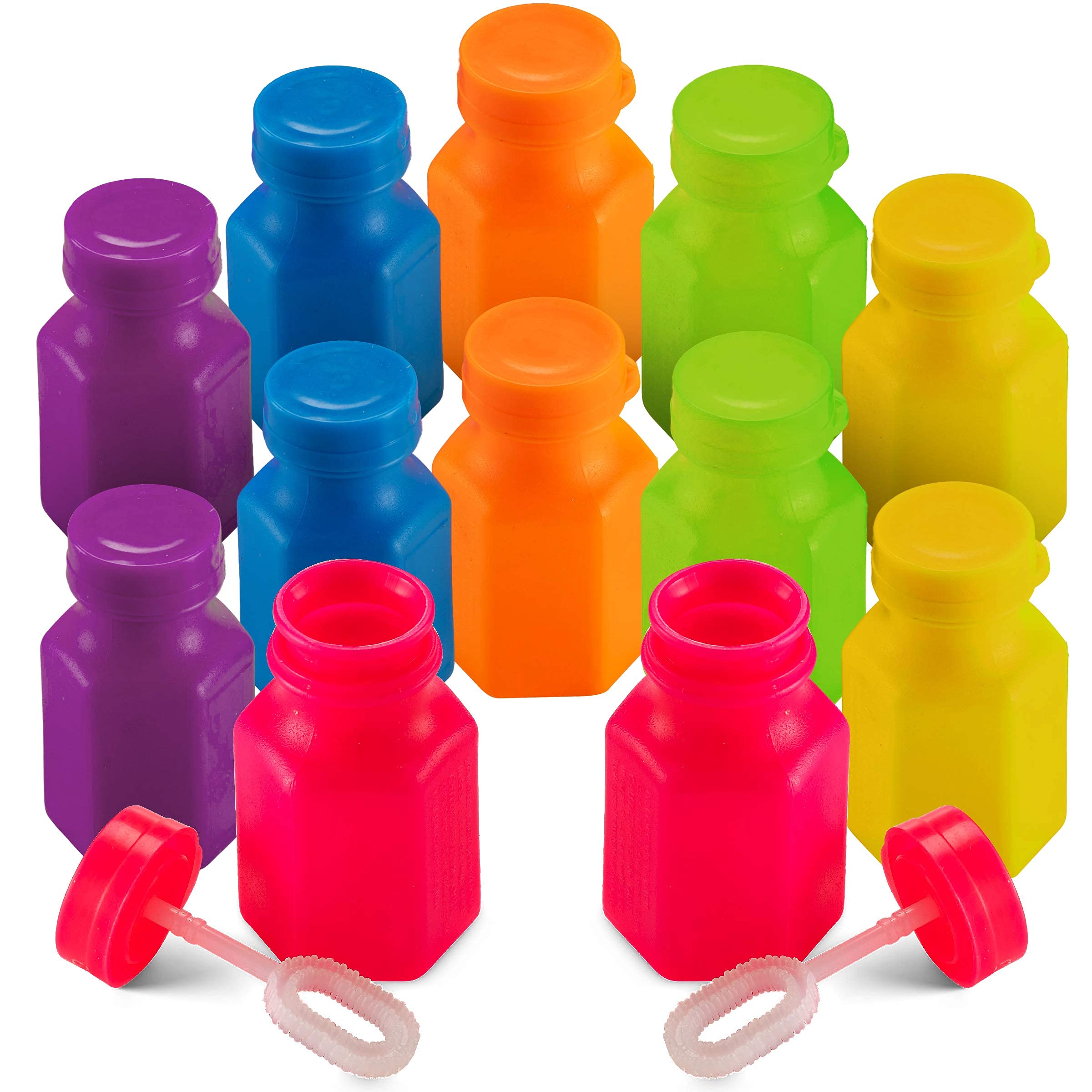 Mini Neon Party Bubbles for Kids - Bulk Wands and Bottles for Blowing Bubbles, Birthday Party Favors, Toy Gift, Outdoor Toys, Carnival Prizes, and Goody Bag Stuffers