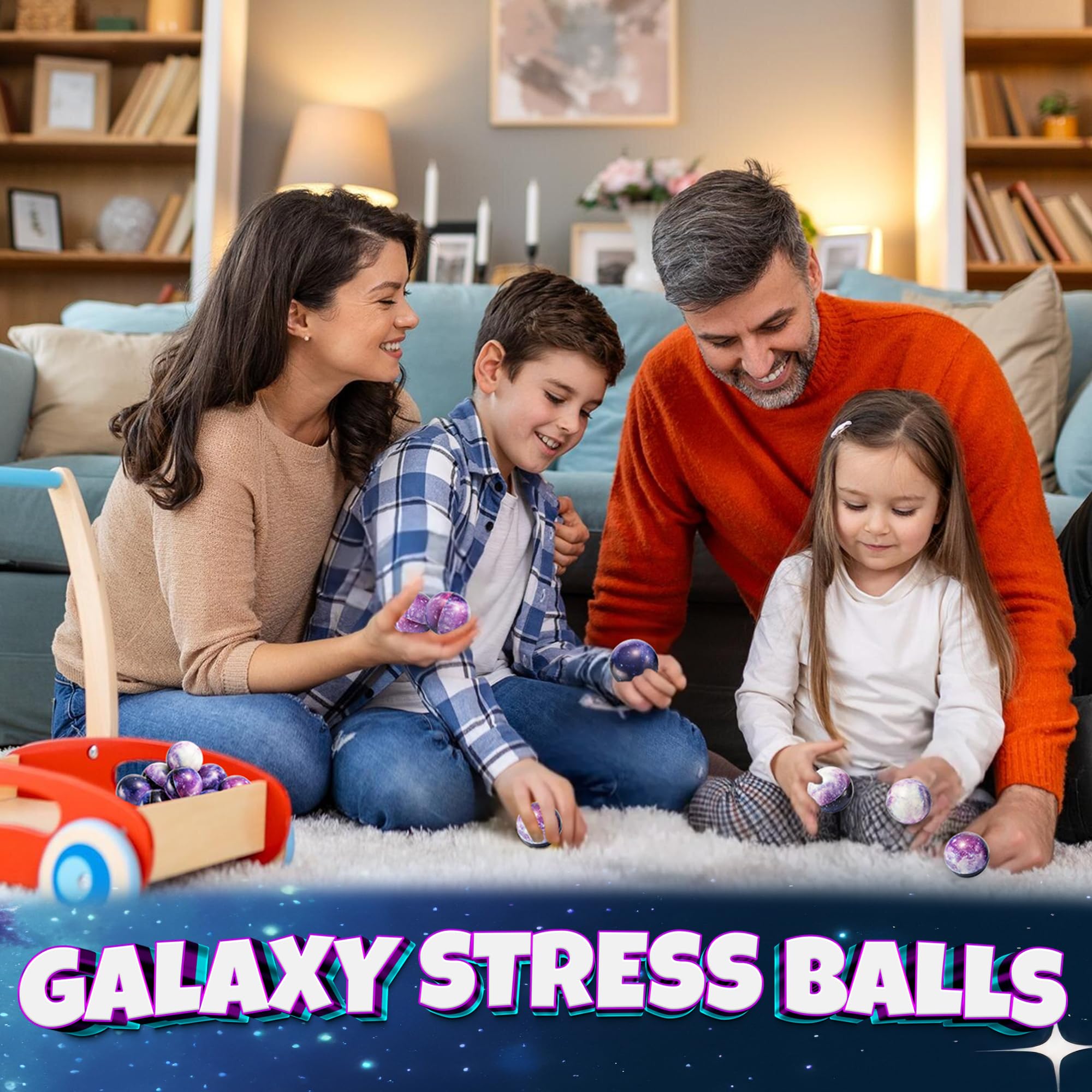 Galaxy Stress Balls for Kids - Pack of 24 Bulk - Squeeze Anxiety Fidget Sensory Balls for Children with Outer Space Theme, Toys for Party Favors and Birthday Party Supplies