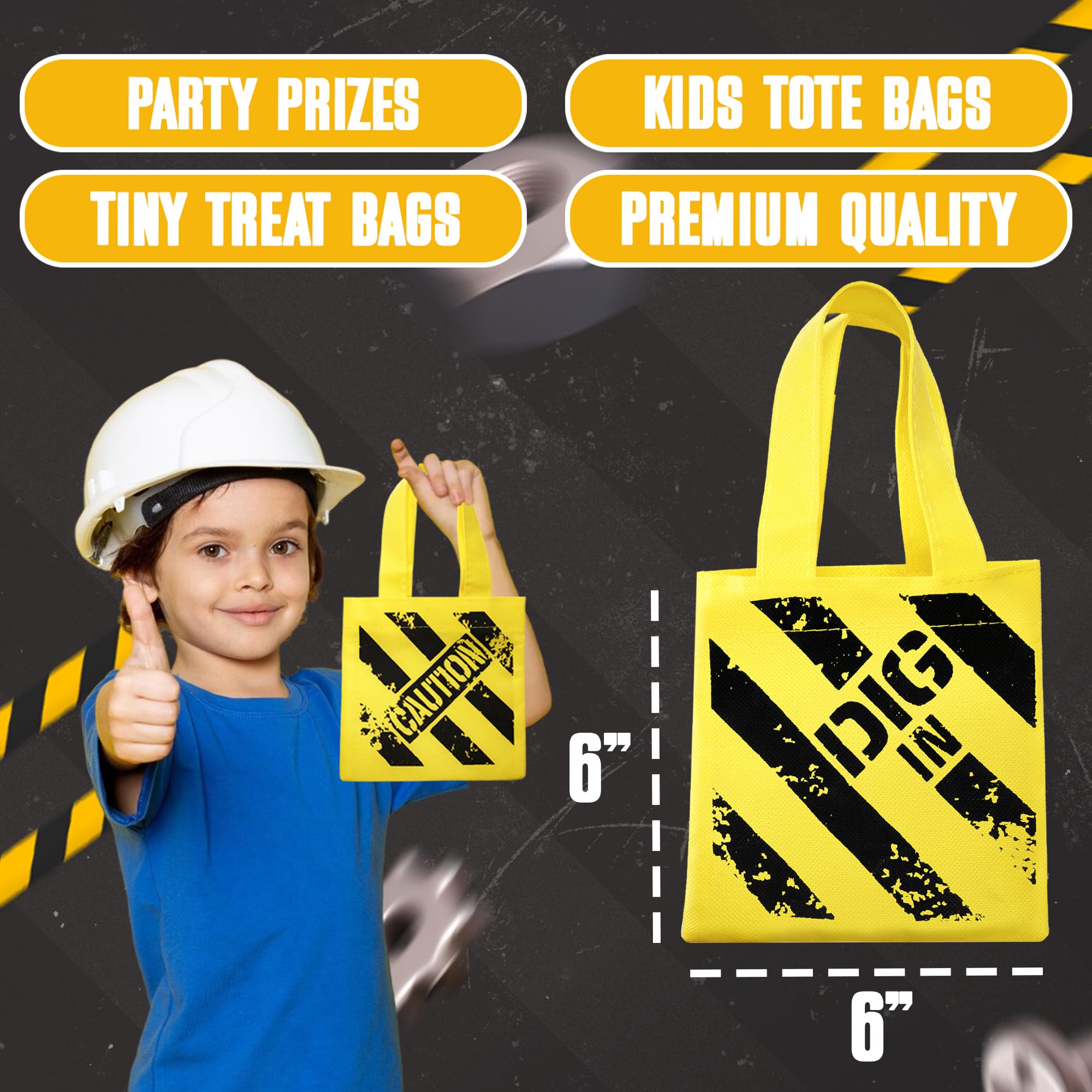 Bedwina Construction Birthday Party Supplies 48 Under Construction Party Decorations Themed Mini Non-Woven Canvas Tote Gift Bags with Handles for Kids and Goodie Bags for Boys