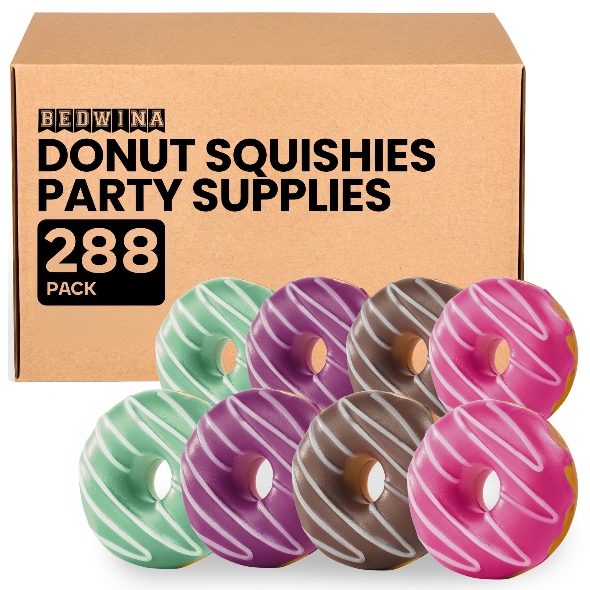 Donut Squishies Party Supplies (288 Pack ) 3 Inch Slow Rising Squishy Fake Donuts Squishy Toys Donuts for Kids, Squeeze Ball and Stress Relief, Donut Party Decorations and Birthday Party Favor