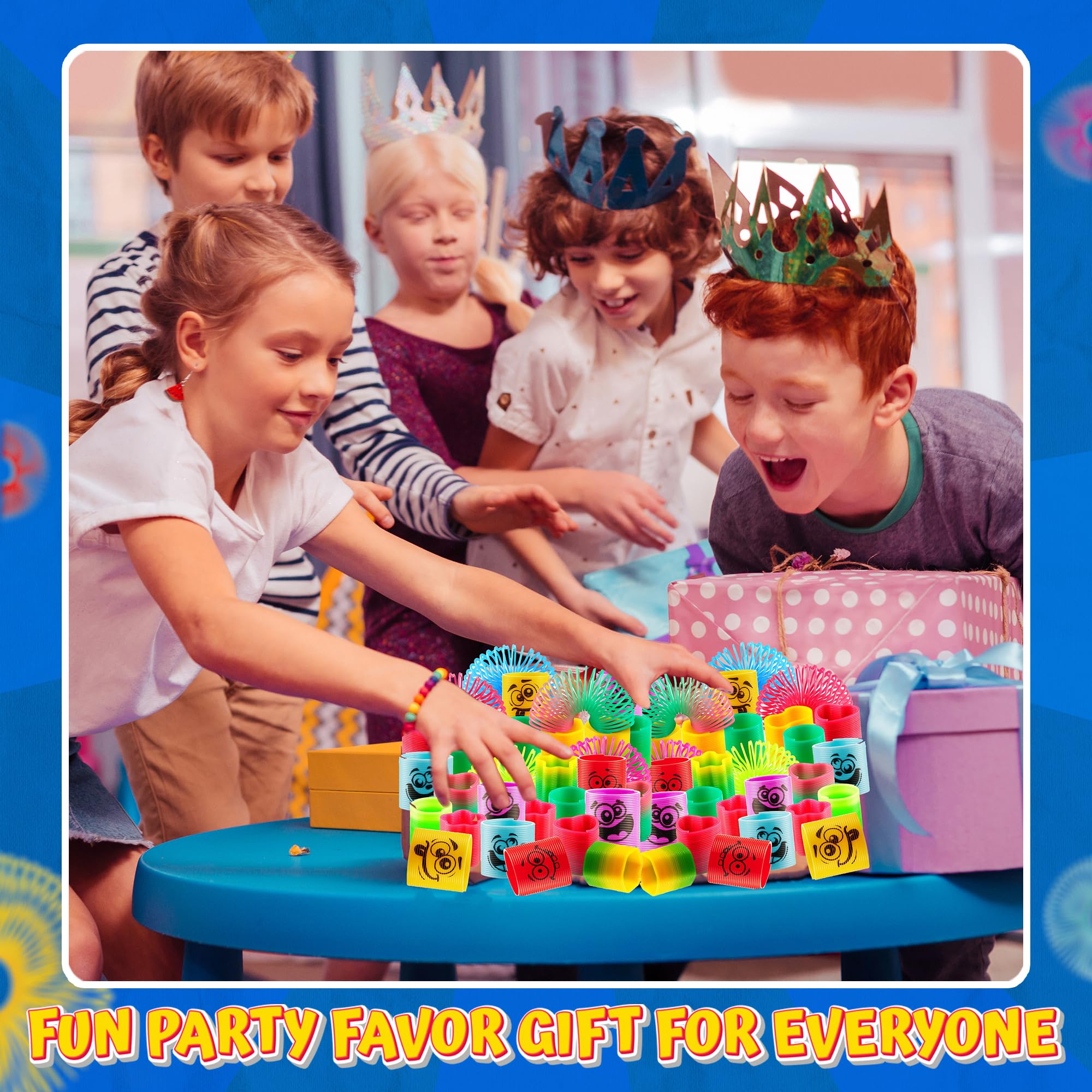 Bedwina Mega Pack of 50 Coil Springs for Kids - Assorted Silly Faces and Colors, Mini Plastic Spring Toy for Party Favors, Carnival Prizes, Gift Goodie Bag Filler, Stocking Stuffers