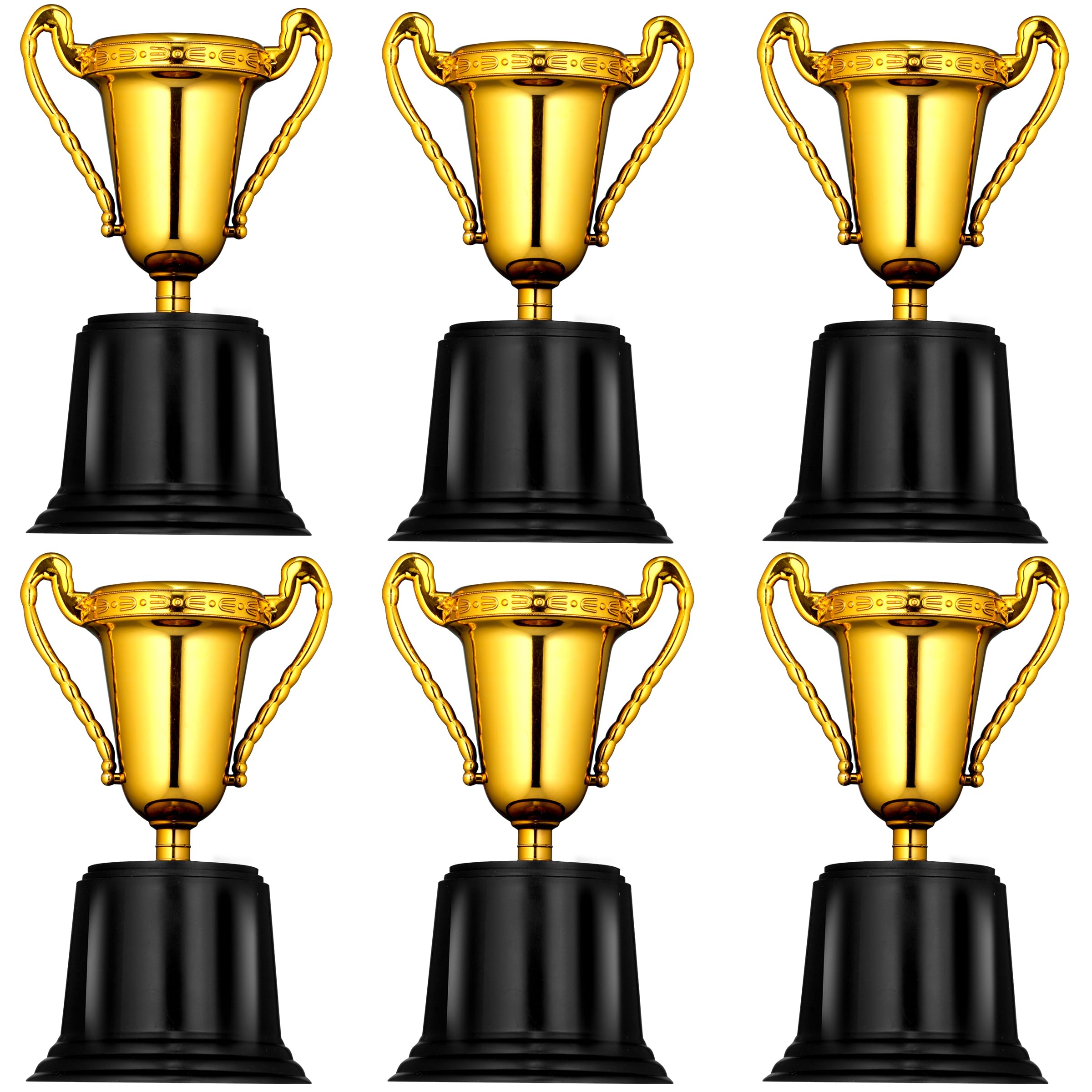 Bedwina Gold Award Trophy Cups - Pack of 6 Bulk - 5 Inch Plastic Gold Trophies for Party Favors, Props, Rewards, Winning Prizes, Competitions for Kids and Adults