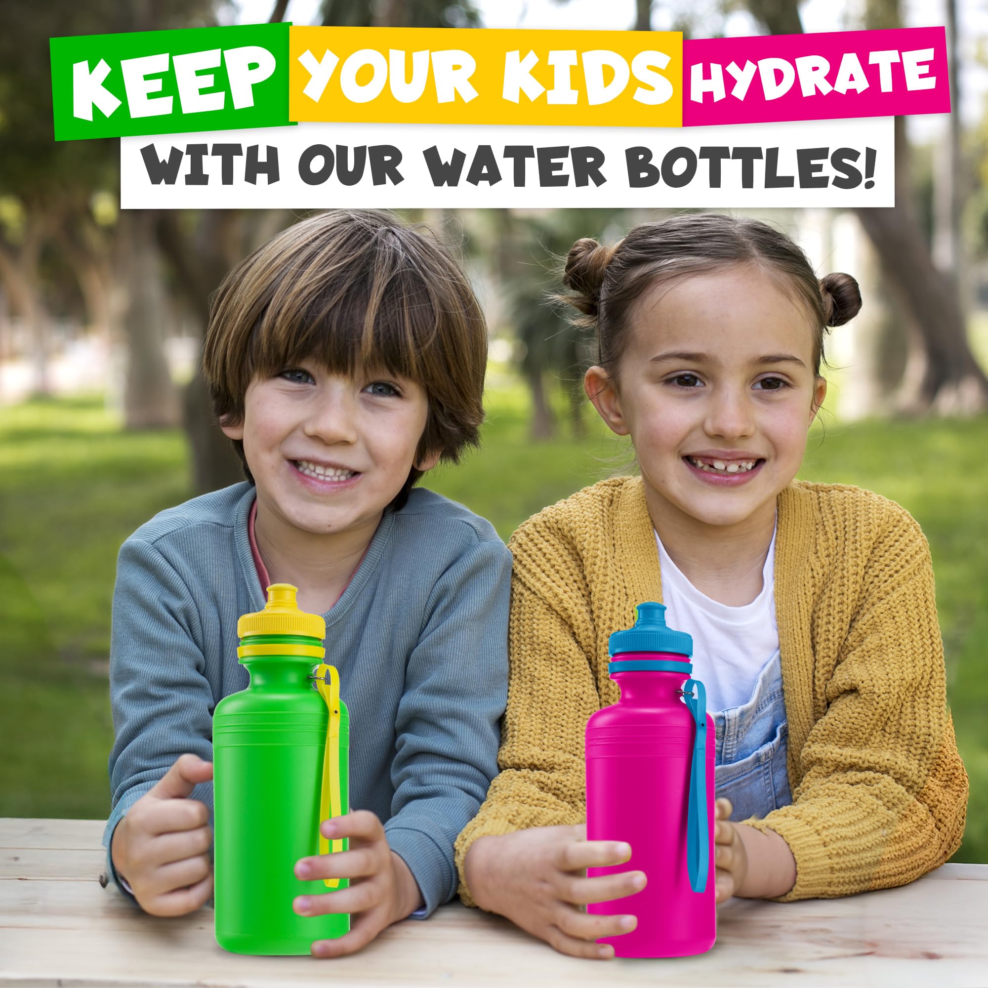 Bedwina Bulk Water Bottles For Kids - (Bulk Pack of 72) 18 Oz - 7.5 Inch BPA-Free Plastic Water Bottles w/Pop-up Tops for Summer, Reusable Water Bottles Bulk for School, Sports Birthday Party Favors