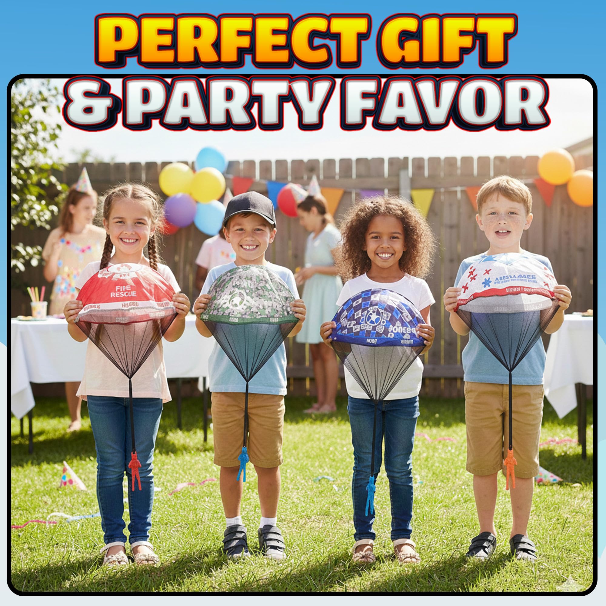 Parachute Men Toys for Kids - (Pack of 4) Police, Army, Firefighter & EMT Figures w/ Tangle-Free Parachutes - Outdoor Flying Toys for Kids, Party Favors, Birthday Gifts for Boys & Girls Ages 3+