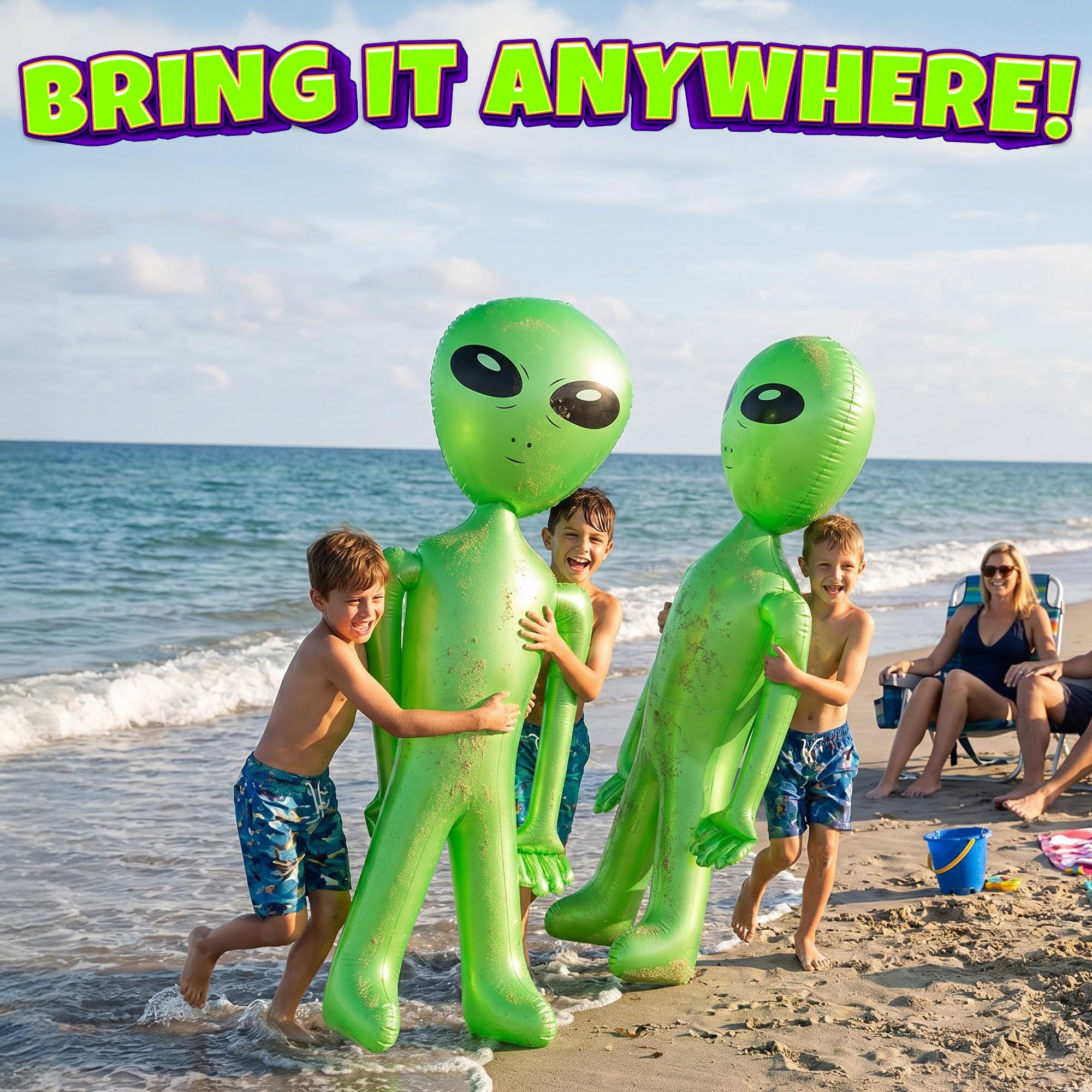 60 Inch (5 Feet) Giant Alien Inflatable - Pack of 2 - Jumbo Green Alien, for Game Prize, Alien Halloween Decorations Theme Party Favors Photo Prep & Decorations