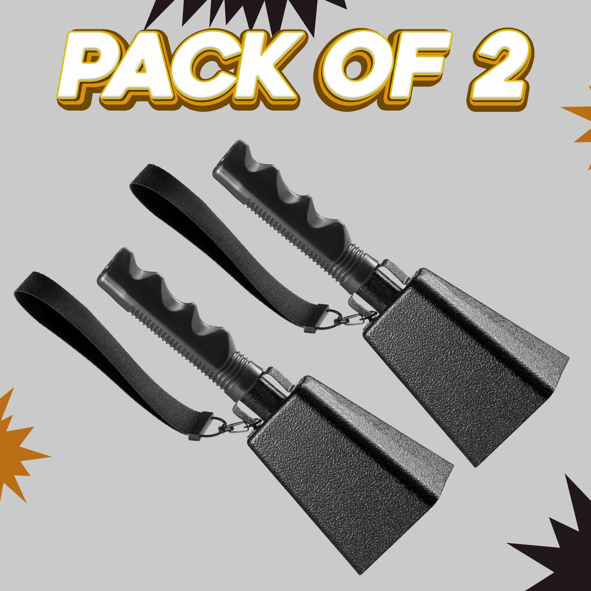 9" Metal Cowbells with Handle - Cow Bells Loud Cheering Noise Makers for Sporting Events, Football Games, School Spirit, Rallies & Celebrations - Black or Copper Percussion Music Instrument