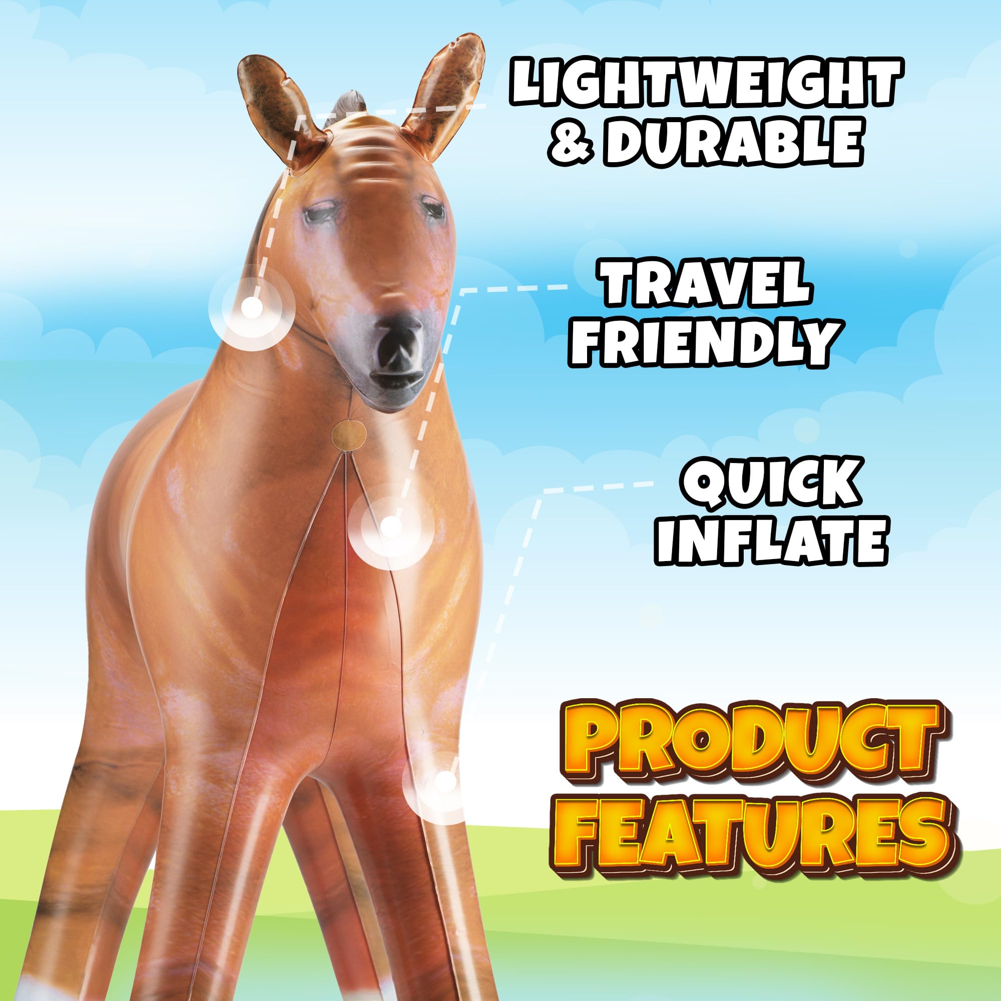 37" Inflatable Horse Decoration - Blow Up Brown Horse Toy for Kids Western, Cowboy, Barnyard, Farm & Rodeo Party Supplies, Birthday, Fall Festivals, Baby Shower, Halloween & Holiday Décor
