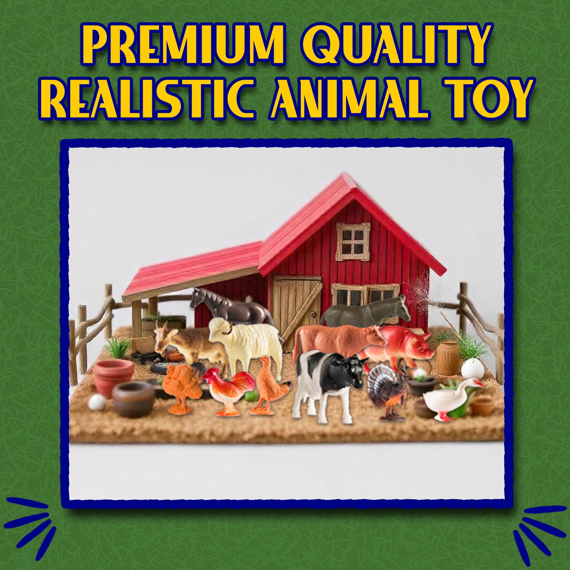 Bedwina Farm Animal Toys - Pack of 12 - Plastic Farm Animals for Kids, Realistic 3-5 Inch Ranch / Barnyard Toy Figures Styles Include Sheep, Horse, Goat, Duck, Chicken, Turkey, Cow, Pig