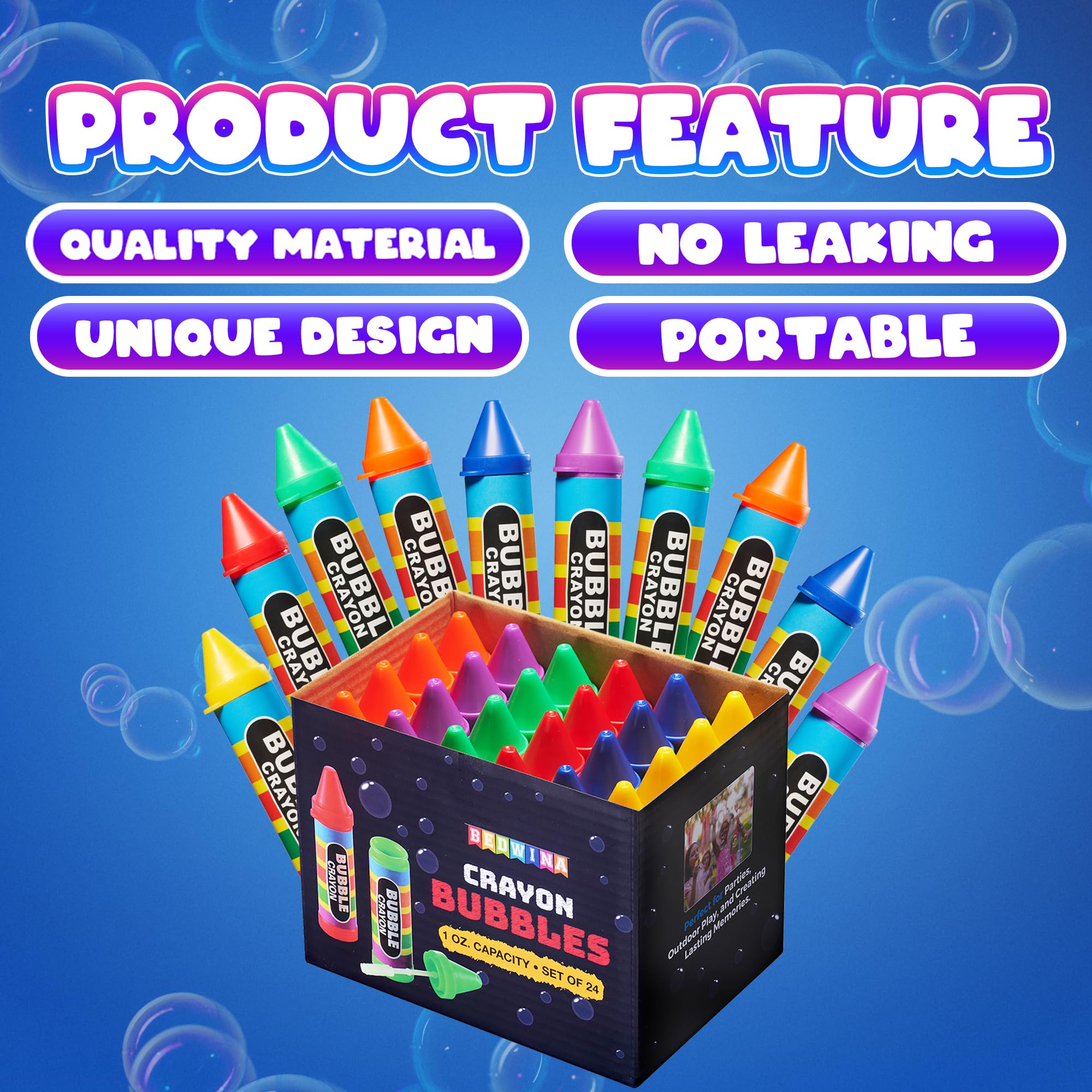 Mini Crayon Bubbles for Kids - (Pack of 24) Bulk 1 Fl Oz Bottles w/Wands - Crayon Shape Bubbles in Bright Colors - Non-Toxic Party Favor Toys, Goodie Bags for Spring & Summer