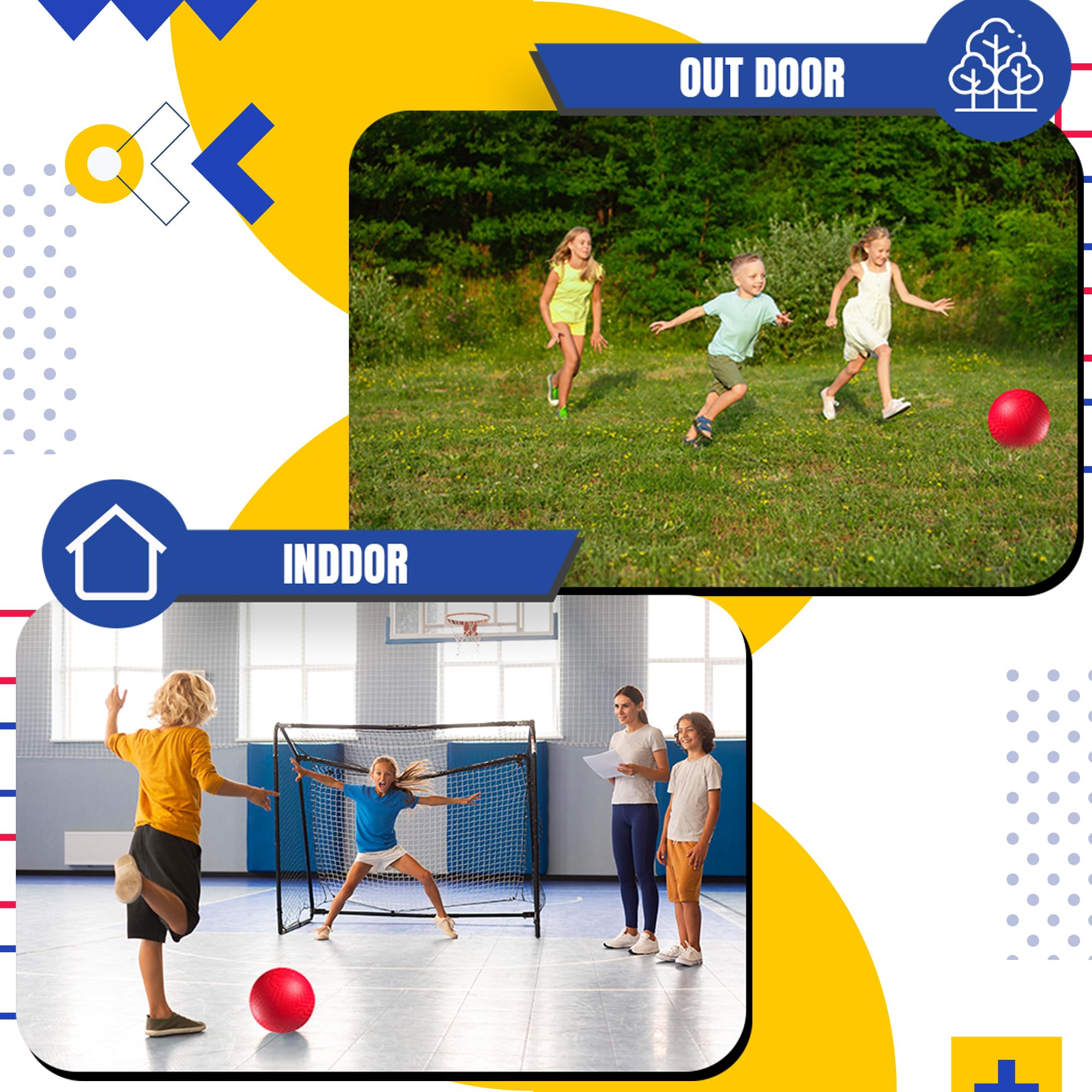 Bedwina 4-Pack Playground Balls Bulk - 8.5 Inch Red Rubber Kickball Bouncy Inflatable Balls for Kids & Adults w/Hand Pump, Indoor & Outdoor Games, Kickballs, Dodgeball, Four Square, and More