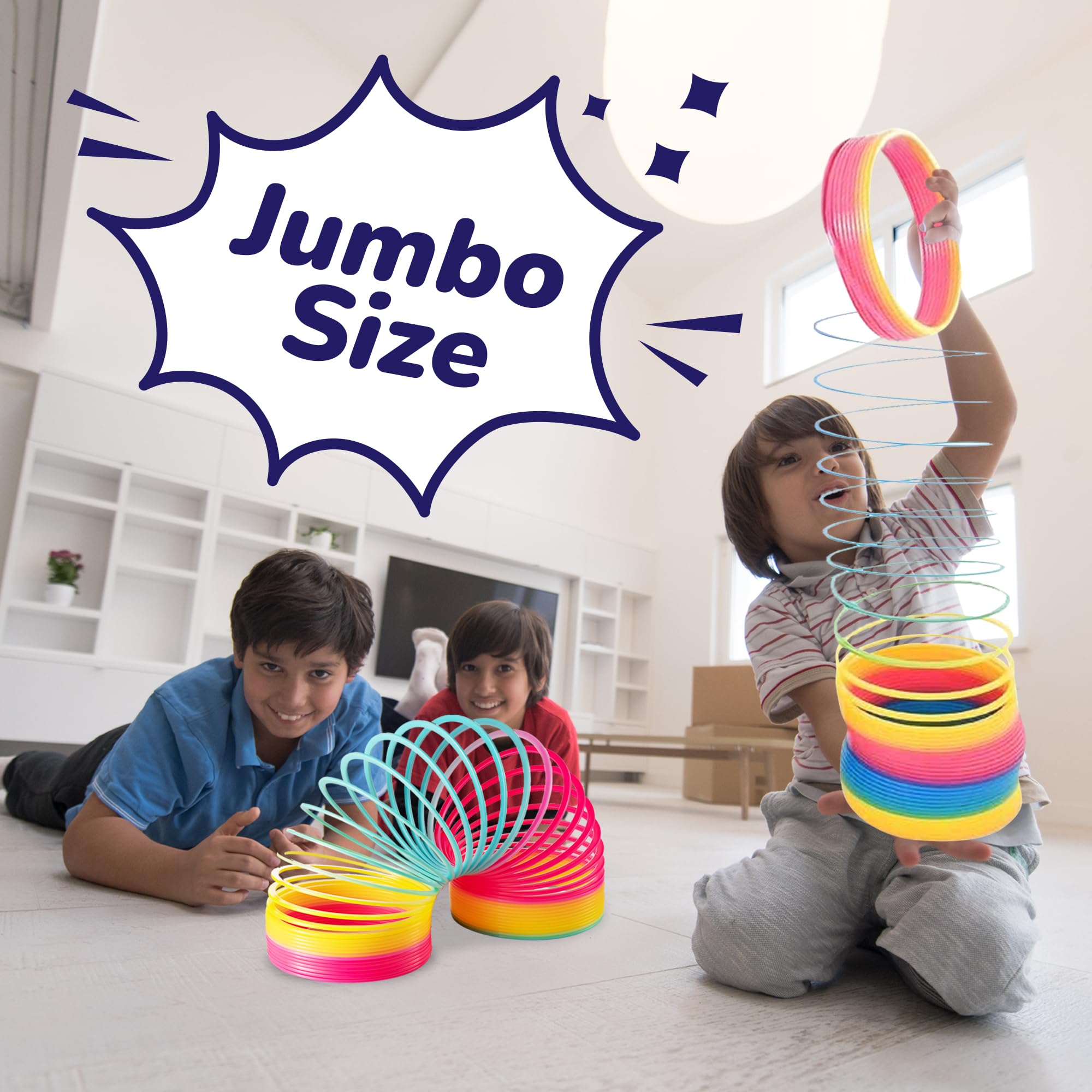 Jumbo Rainbow Spring Coil Toy - (4-Pack) 6" Plastic Giant Spring Coil for Kids, Big Spring Toys for Boys and Girls, Neon Colorful Rainbow Coil Spring for Party Favor, Great for Prizes, Gifts, Birthday