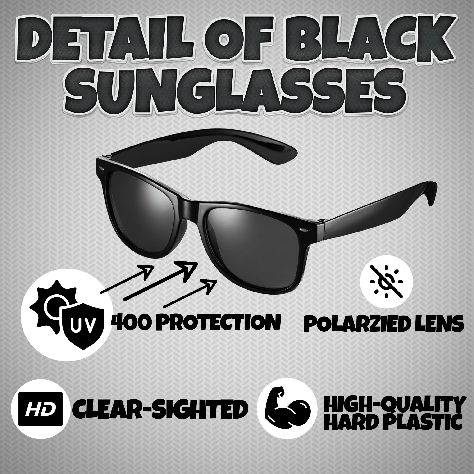 Black Sunglasses Bulk - Premium Retro Party Sunglasses for Birthdays, Weddings, Bachelorette, Bachelor, Photo Booth Prop