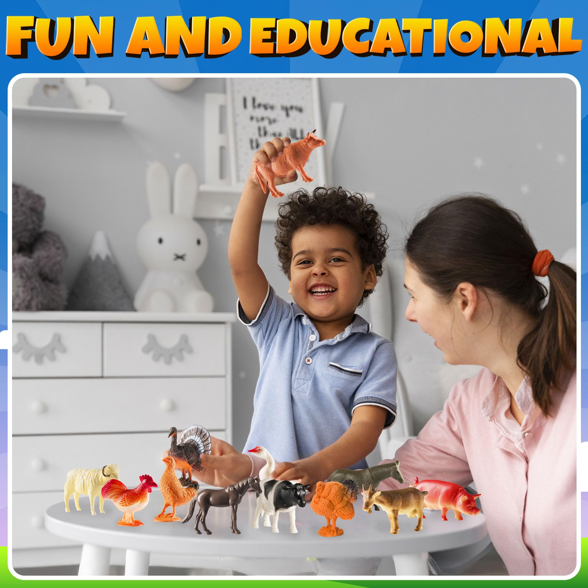 Bedwina Large Farm Animal Toys - 12 Pack - Plastic Farm Animals for Kids, Realistic 3-5 Inch Ranch / Barnyard Toy Figures Styles Include Sheep, Horse, Goat, Duck, Chicken, Turkey, Cow, Pig